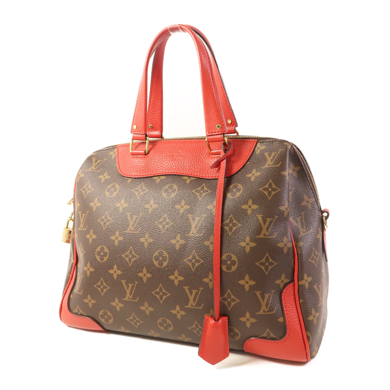 LOUIS VUITTON LV GHW Retiro 2 Way Shoulder Handbag M40546 Monogram Brown Red