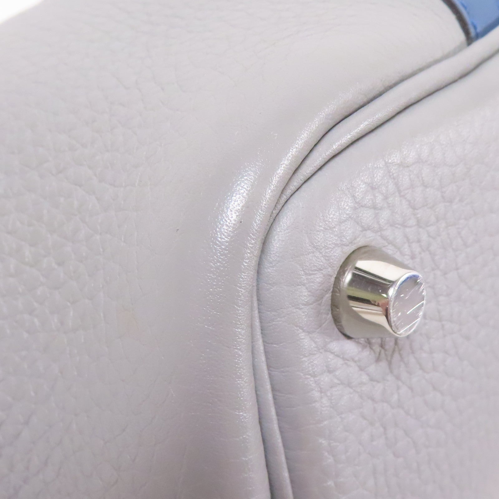 HERMES Clemence皮革Picotin MM銀扣手挽袋Bleu Agate/Grey
