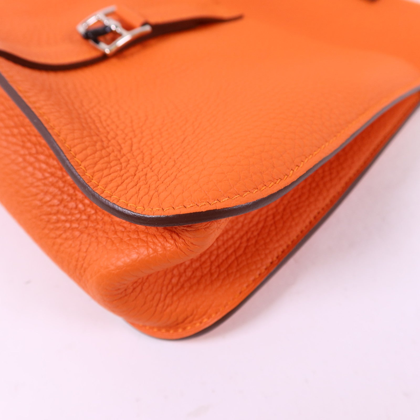 HERMES Clemence皮革Halzan 25銀扣手挽肩背兩用袋Orange