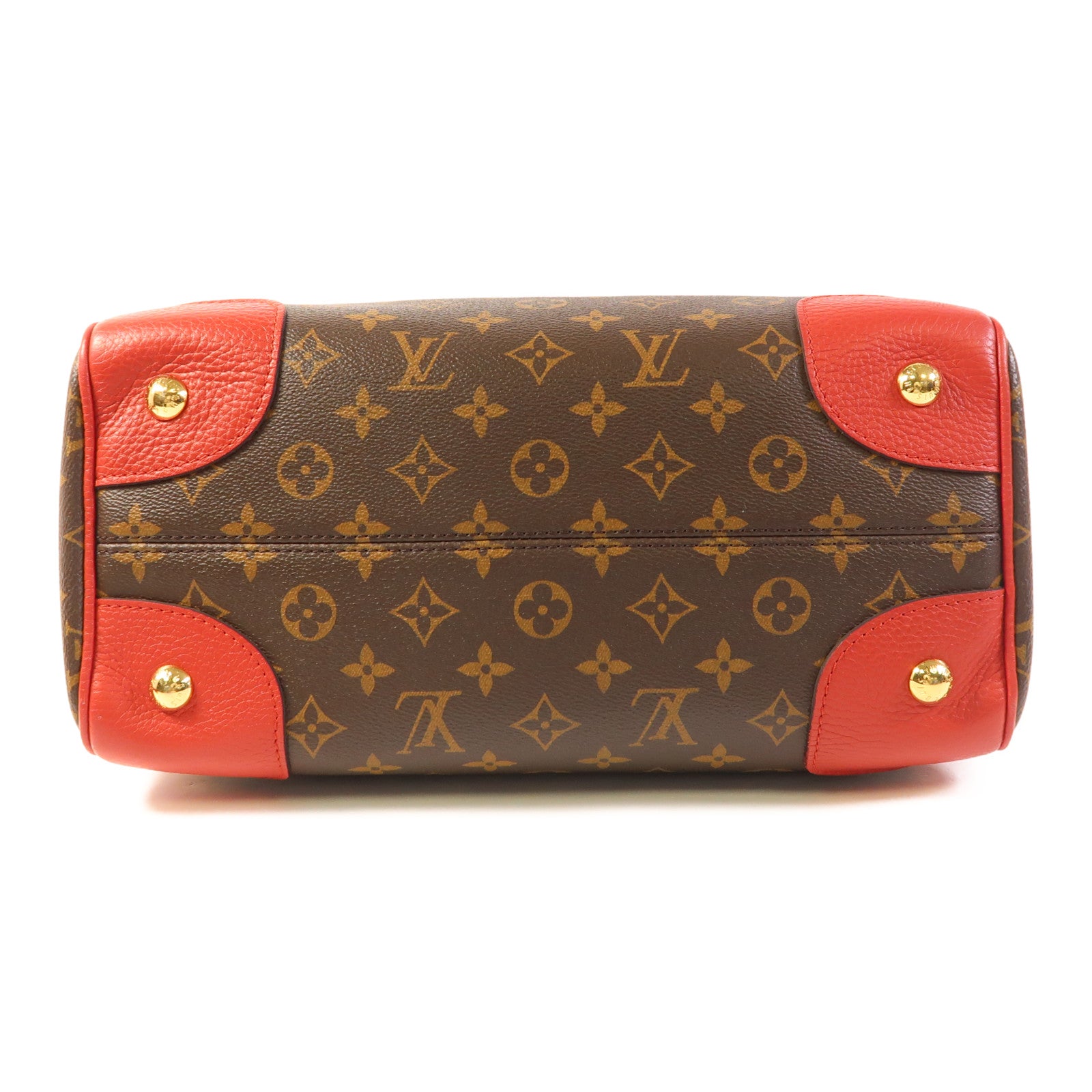 LOUIS VUITTON LV GHW Retiro 2 Way Shoulder Handbag M40546 Monogram Brown Red
