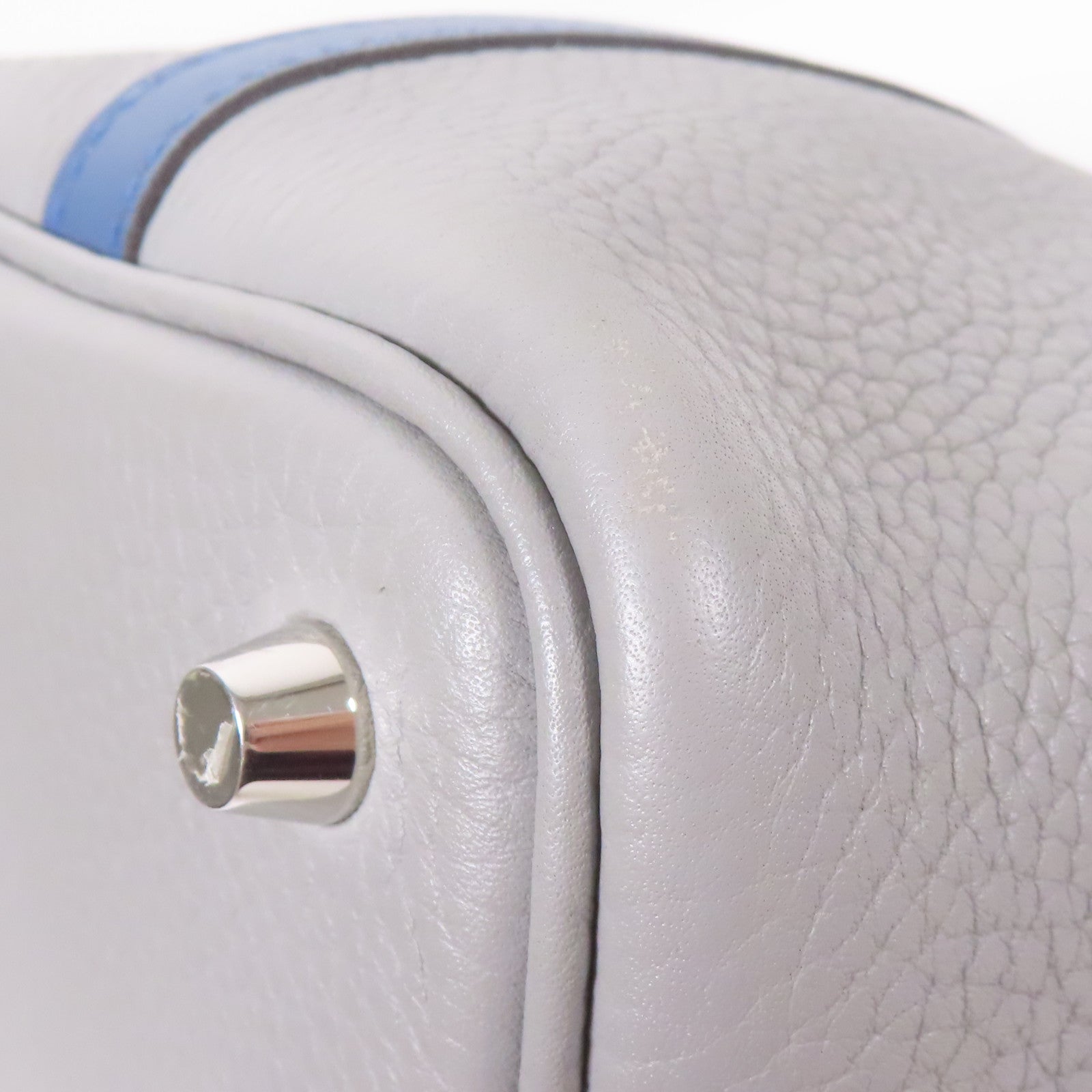 HERMES Clemence皮革Picotin MM銀扣手挽袋Bleu Agate/Grey