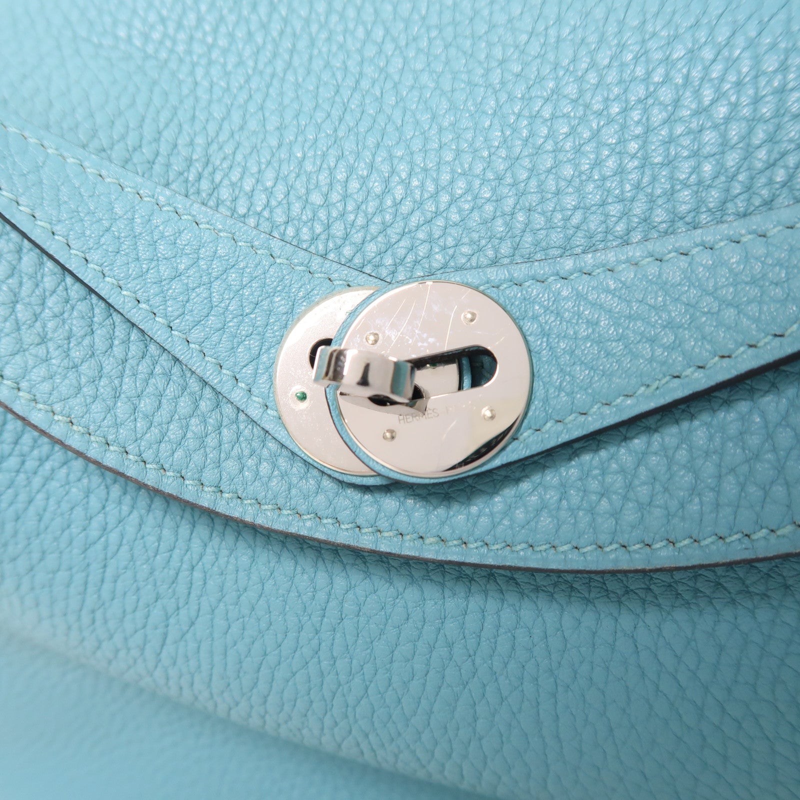 HERMES Clemence皮革Lindy 26銀扣手挽肩背兩用袋Blue Atoll