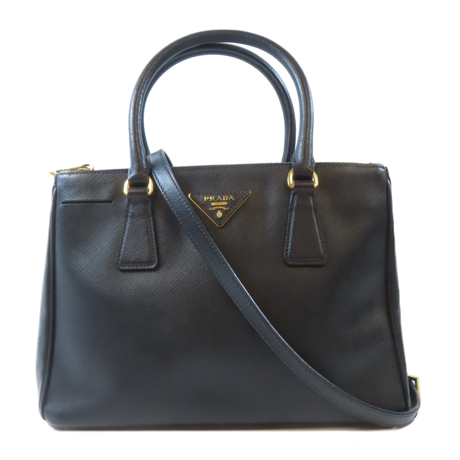 PRADA 牛皮皮革Galleria Bag金扣手挽肩背兩用袋黑色