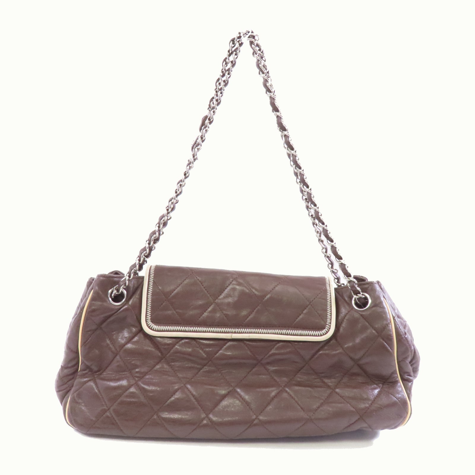 CHANEL 【激減優惠】菱格牛皮皮革Shoulder Bag銀扣鏈帶肩背袋啡色