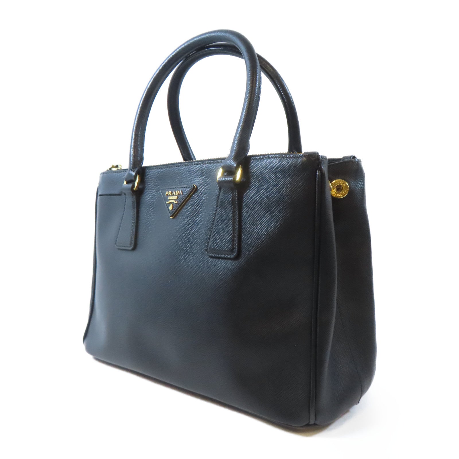 PRADA 牛皮皮革Galleria Bag金扣手挽肩背兩用袋黑色
