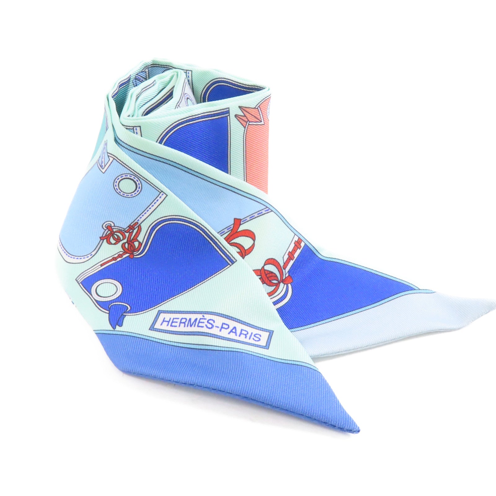 HERMES 絲質Twilly絲巾藍色/彩色