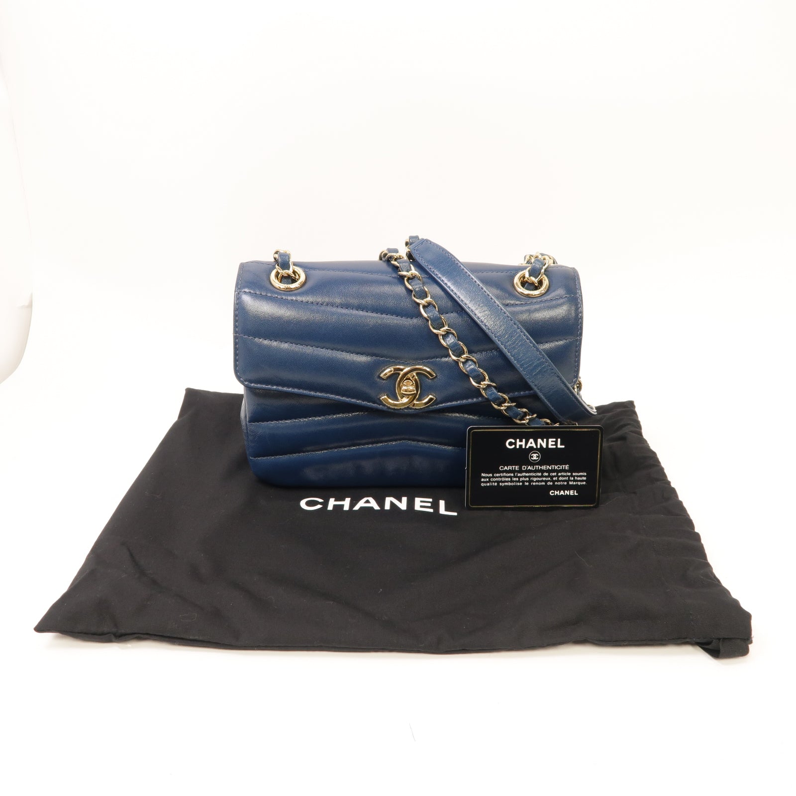 CHANEL 【激減優惠】牛皮皮革Chain Shoulder Bag金扣鏈帶肩背袋藍色