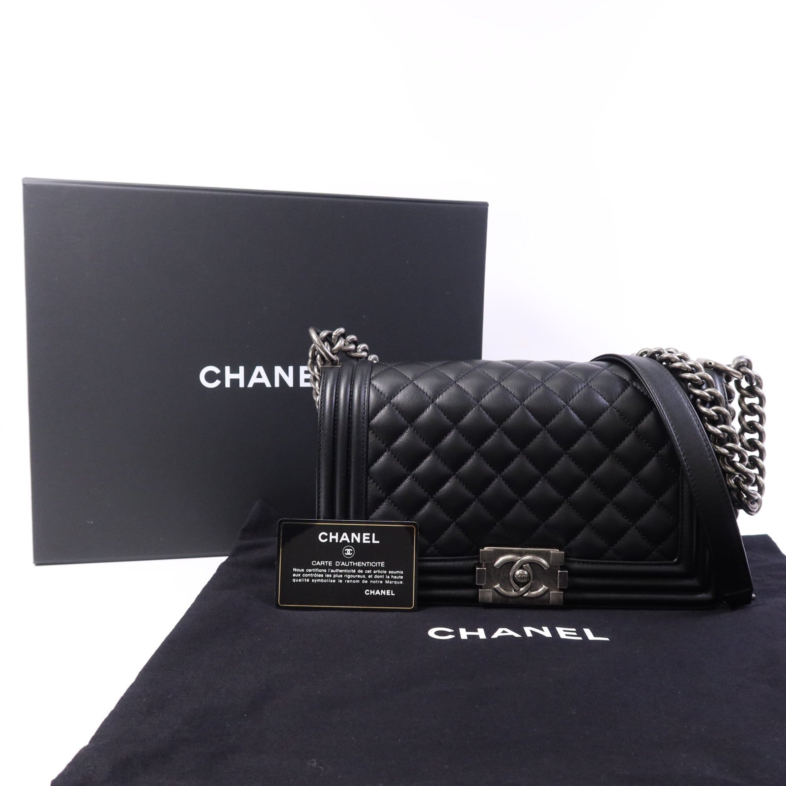 CHANEL 羊皮皮革Boy 25銀扣肩背袋