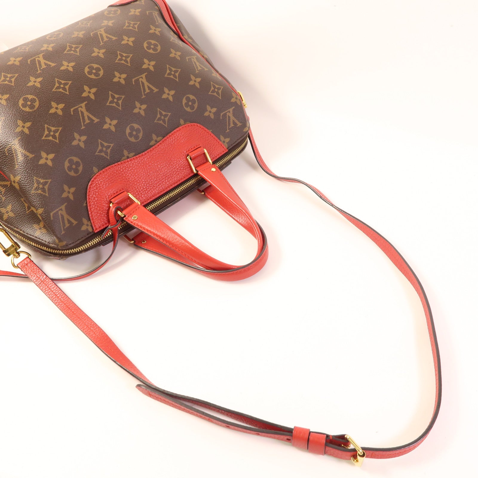 LOUIS VUITTON LV GHW Retiro 2 Way Shoulder Handbag M40546 Monogram Brown Red
