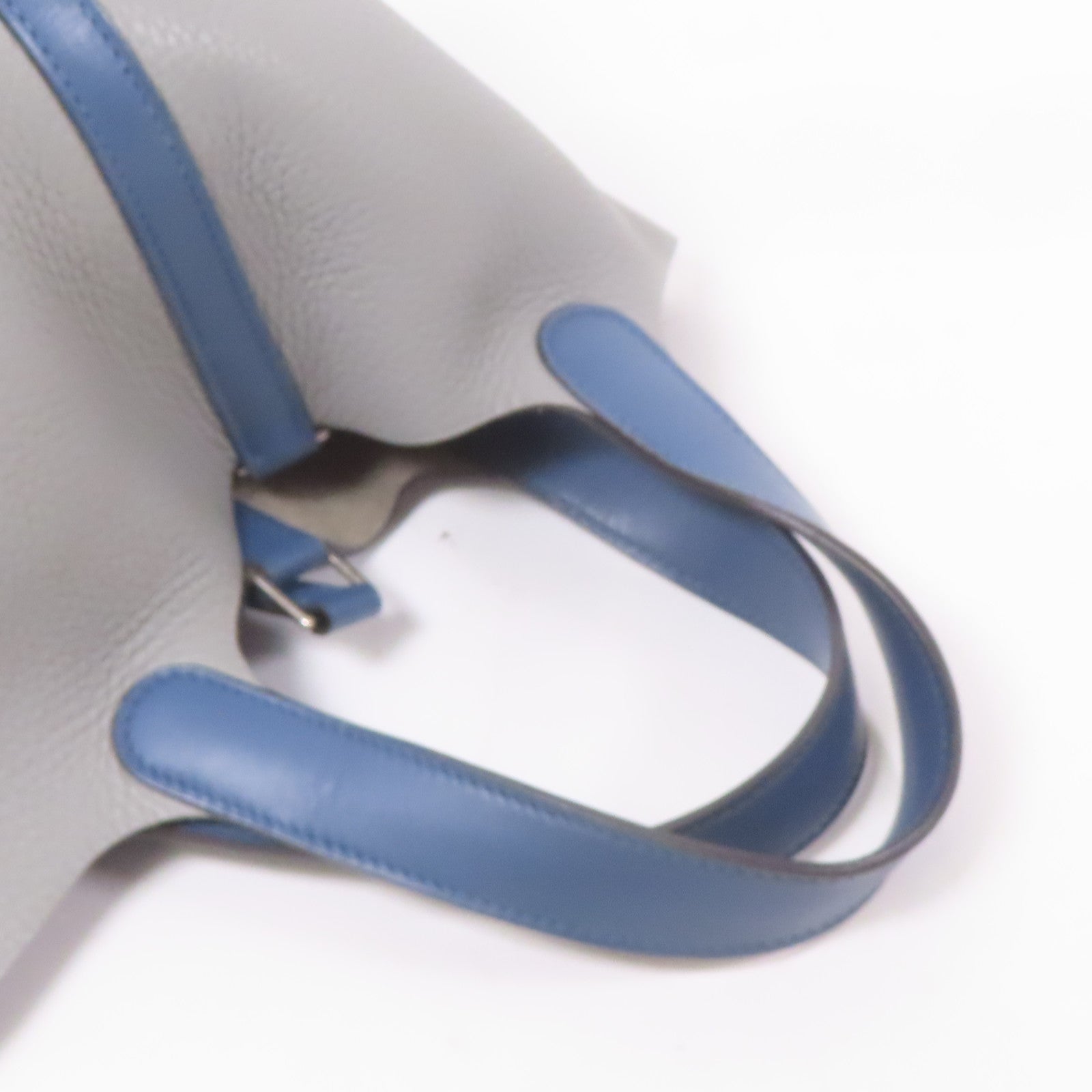 HERMES Clemence皮革Picotin MM銀扣手挽袋Bleu Agate/Grey