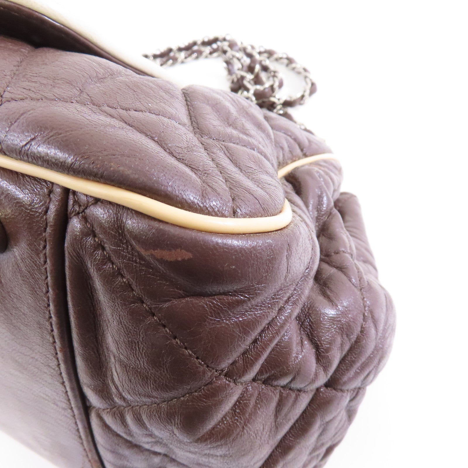 CHANEL 【激減優惠】菱格牛皮皮革Shoulder Bag銀扣鏈帶肩背袋啡色