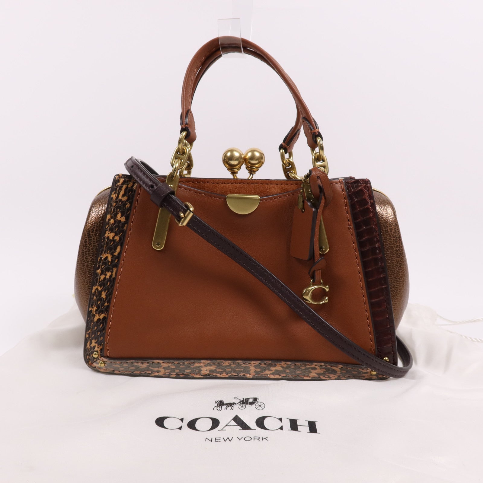 COACH 牛皮/蛇皮皮革Dreamer 21金扣手挽肩背兩用袋