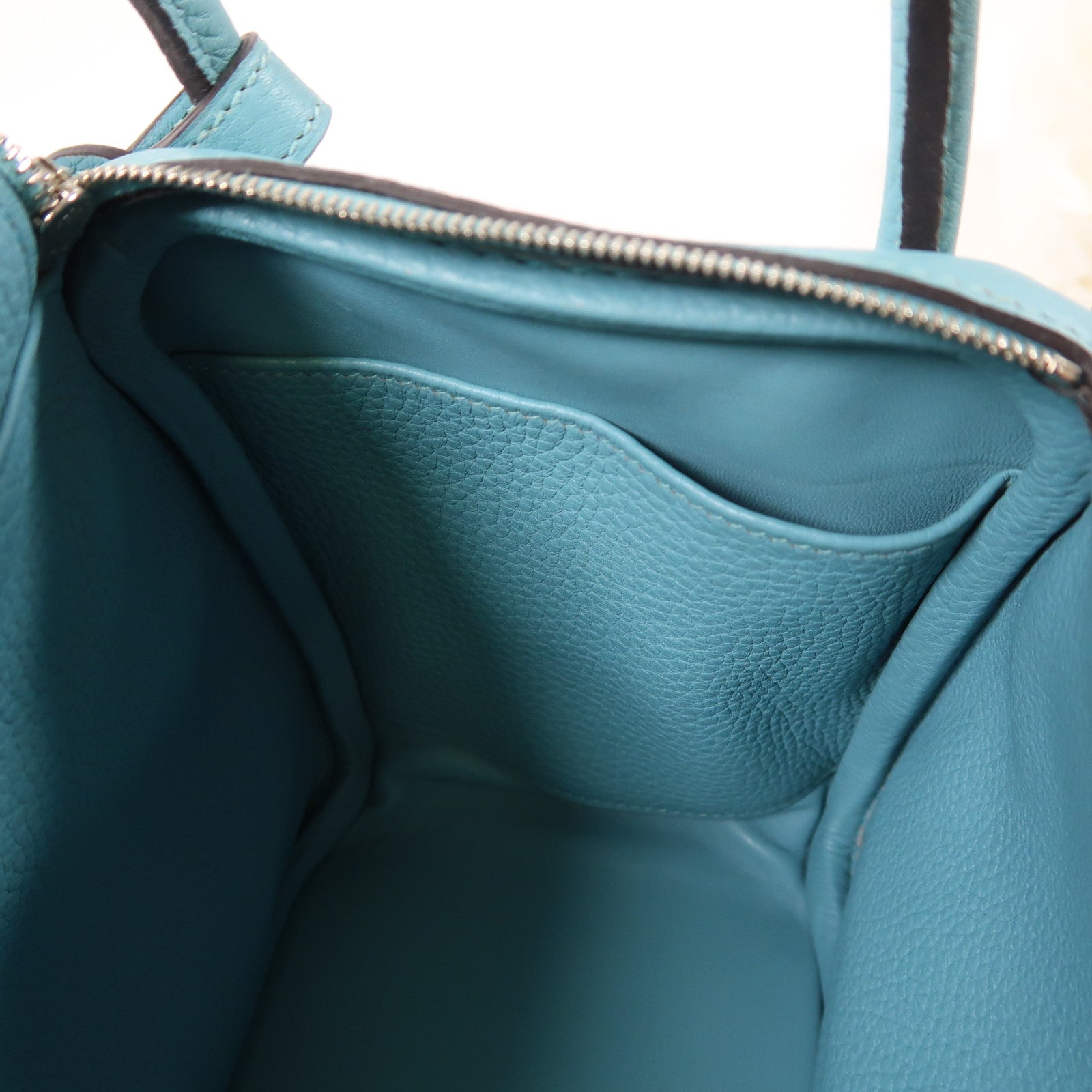 HERMES Clemence皮革Lindy 26銀扣手挽肩背兩用袋Blue Atoll