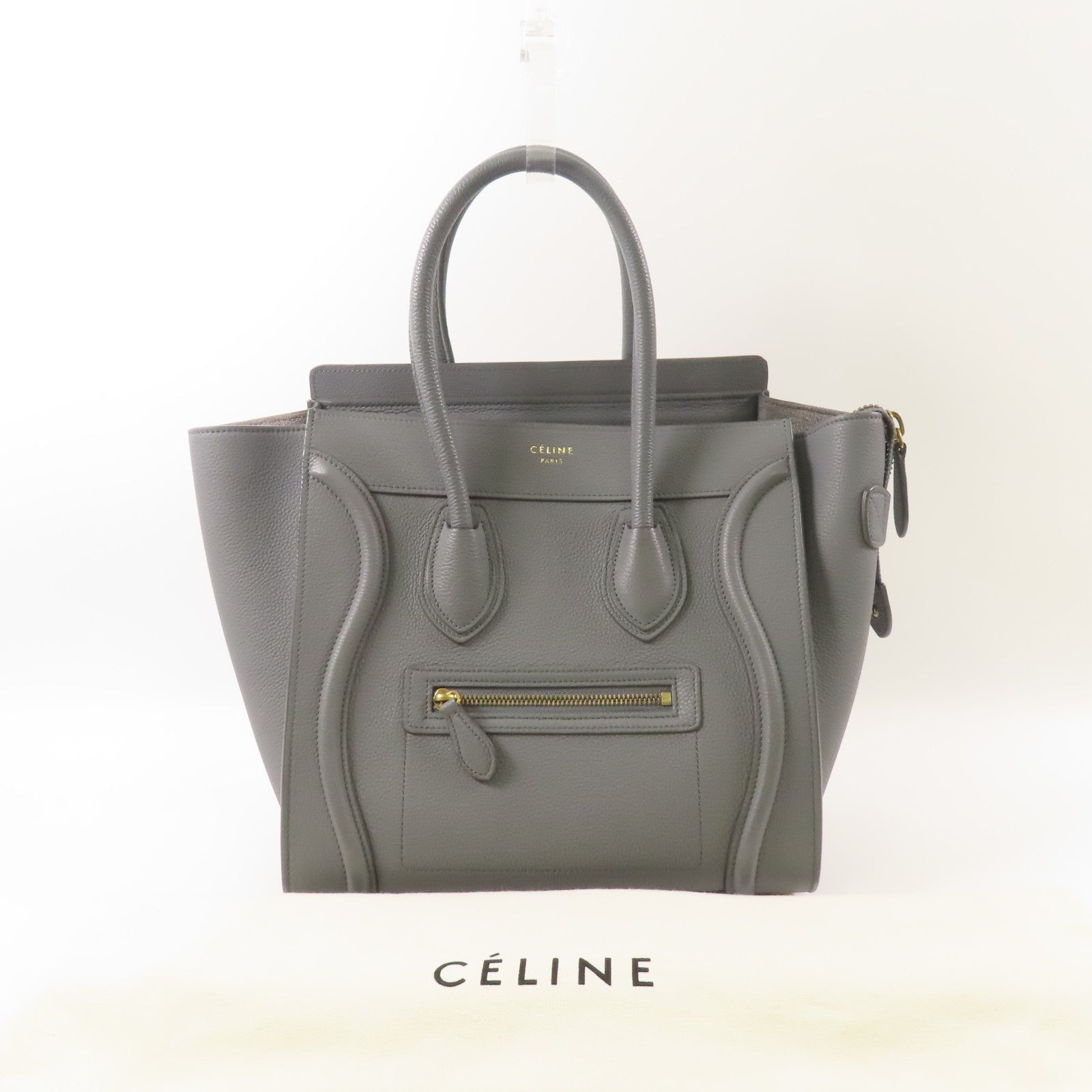CELINE 牛皮皮革Micro Luggage金扣手挽袋灰色