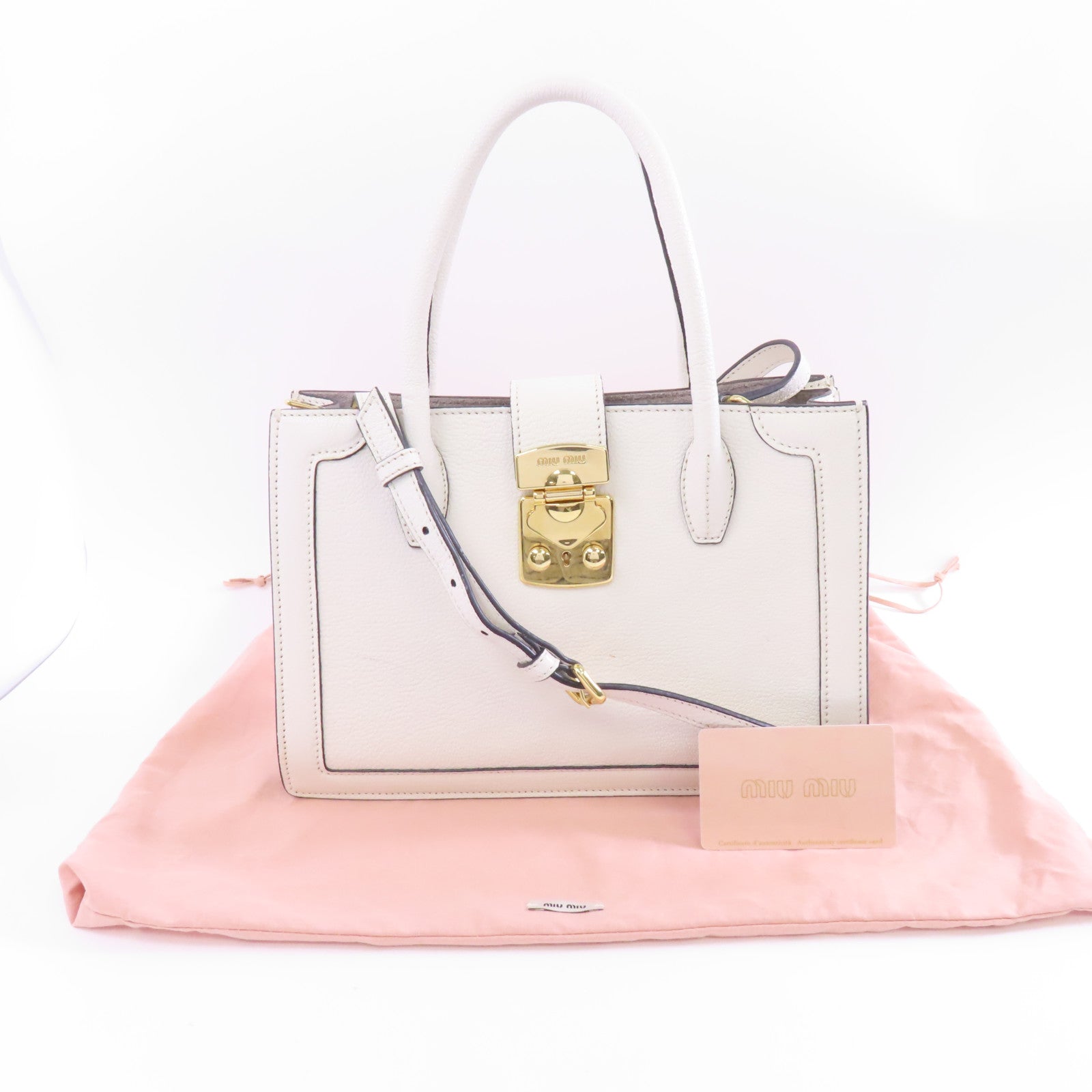 Miu Miu 牛皮皮革Madras金扣手挽肩背兩用袋白色