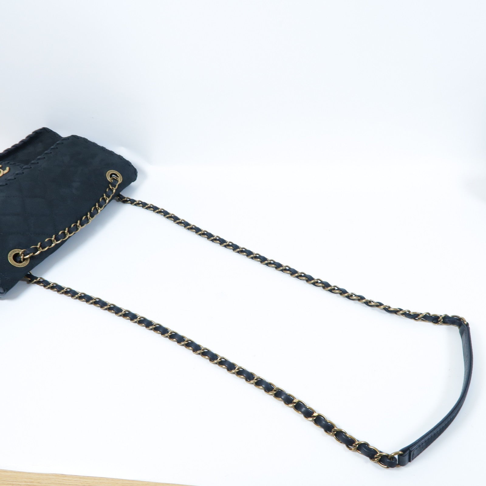CHANEL 【激減優惠】菱格皮革Braided Edge Chain Shoulder金扣鏈帶肩背袋黑色