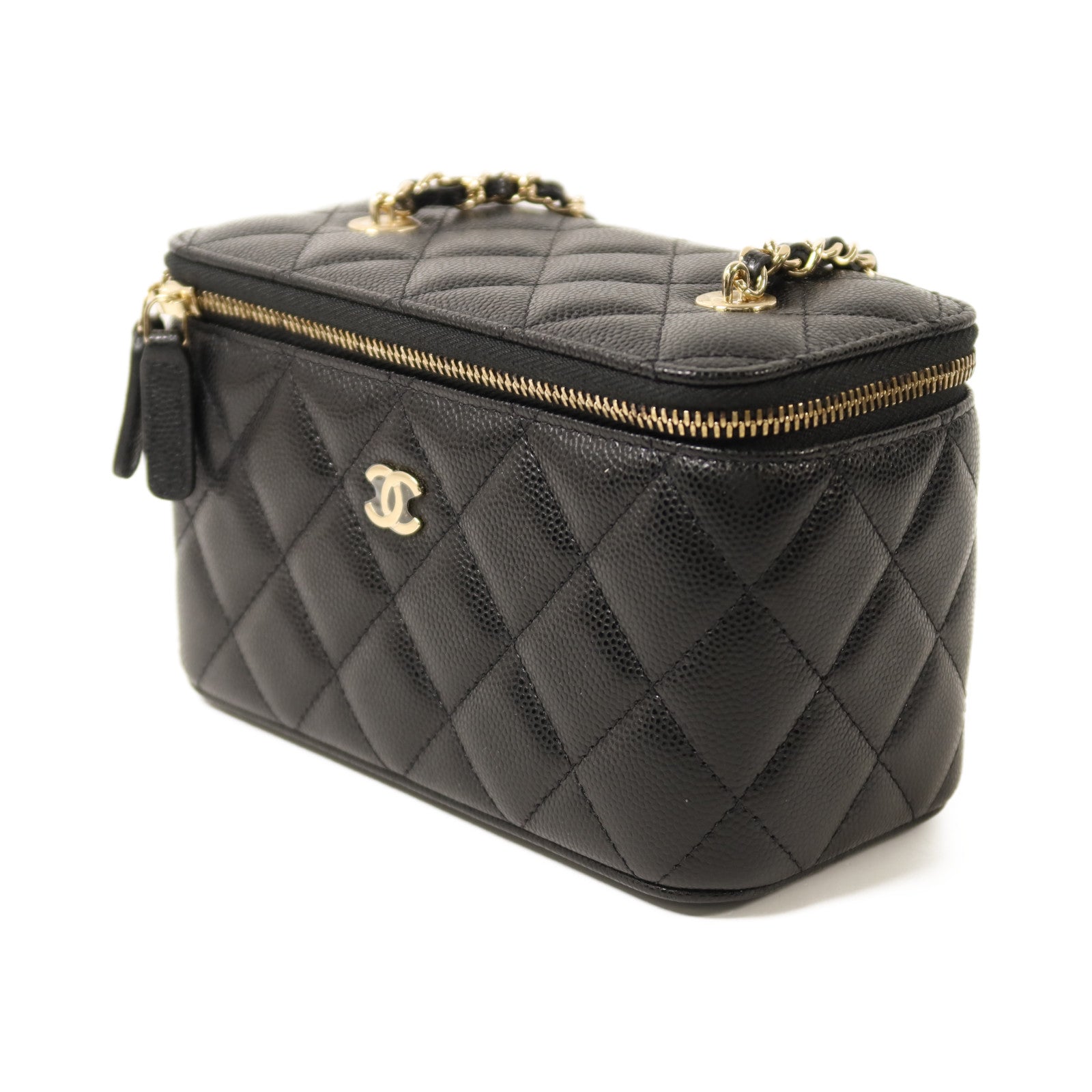 CHANEL 牛皮皮革Vanity Case金扣鏈帶肩背袋