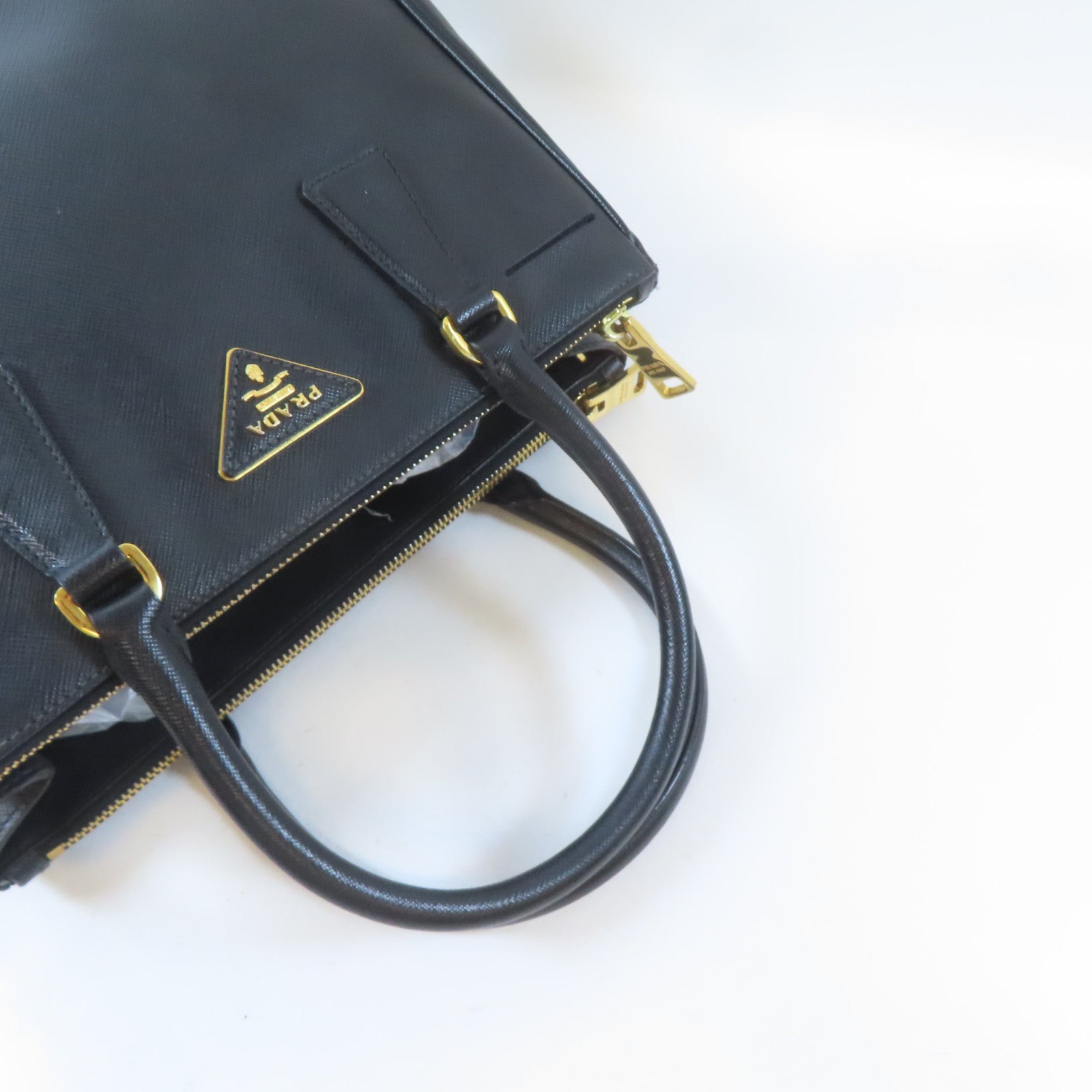 PRADA 牛皮皮革Galleria Bag金扣手挽肩背兩用袋黑色
