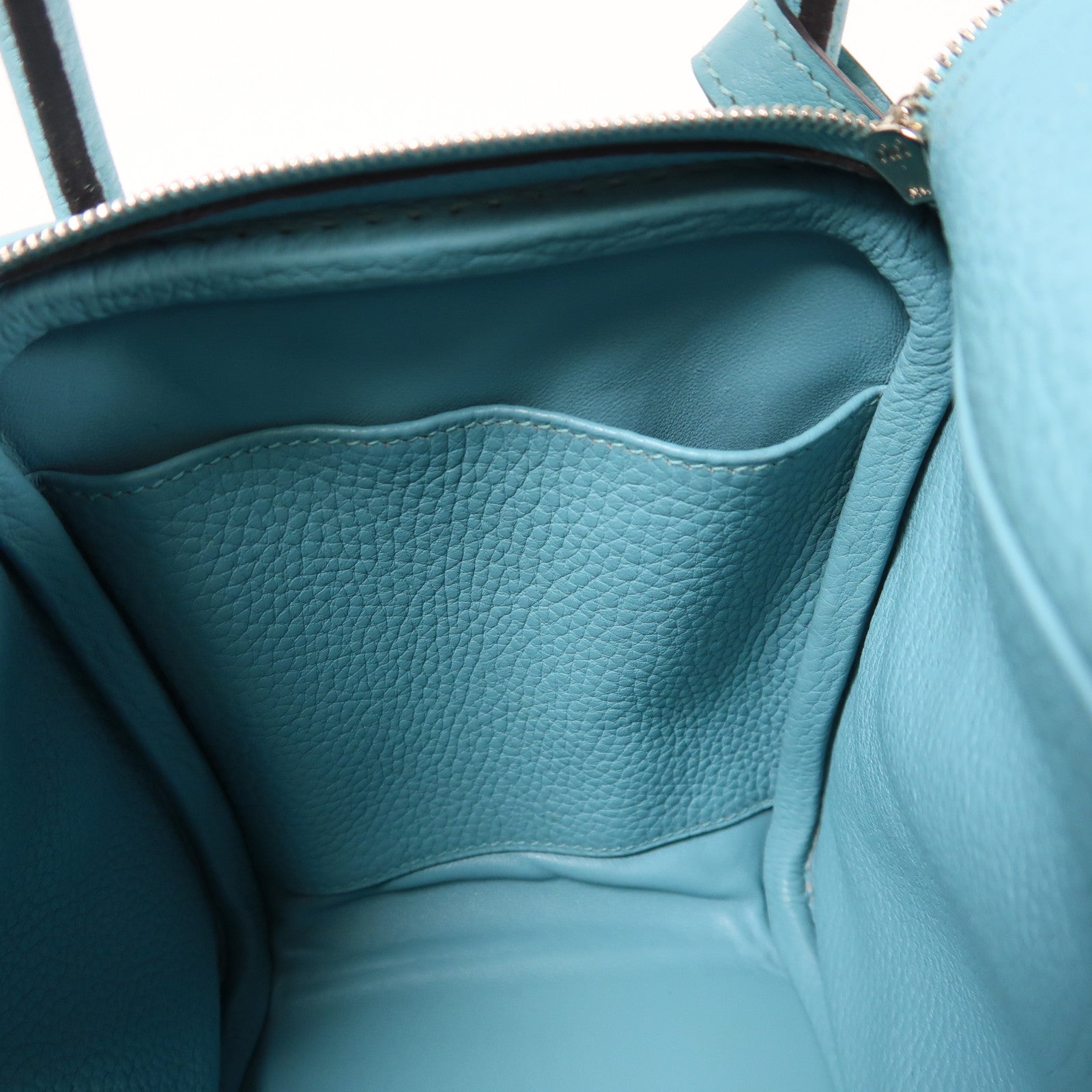 HERMES Clemence皮革Lindy 26銀扣手挽肩背兩用袋Blue Atoll