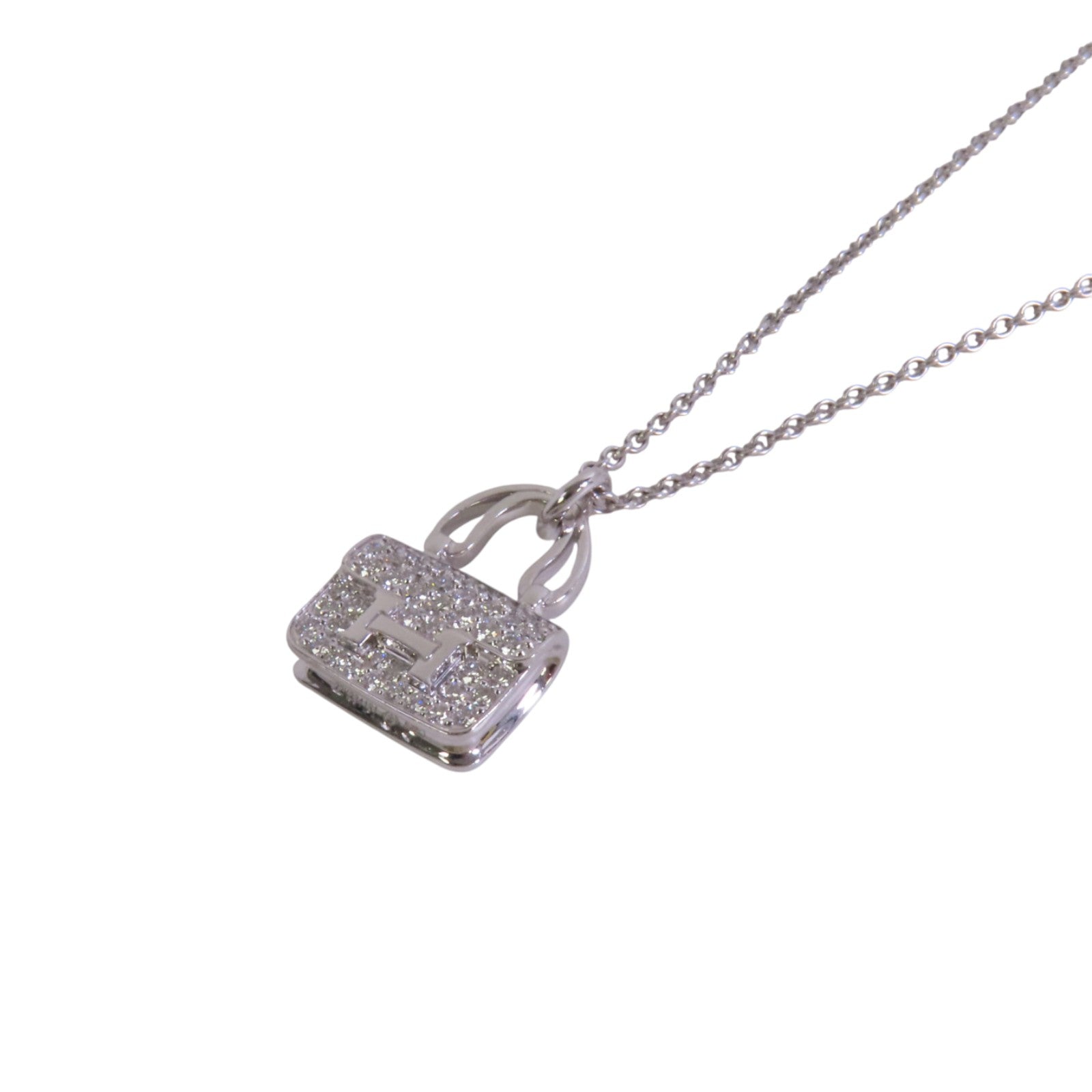 HERMES 18K白金Constance Diamond Pendant鑽石項鏈