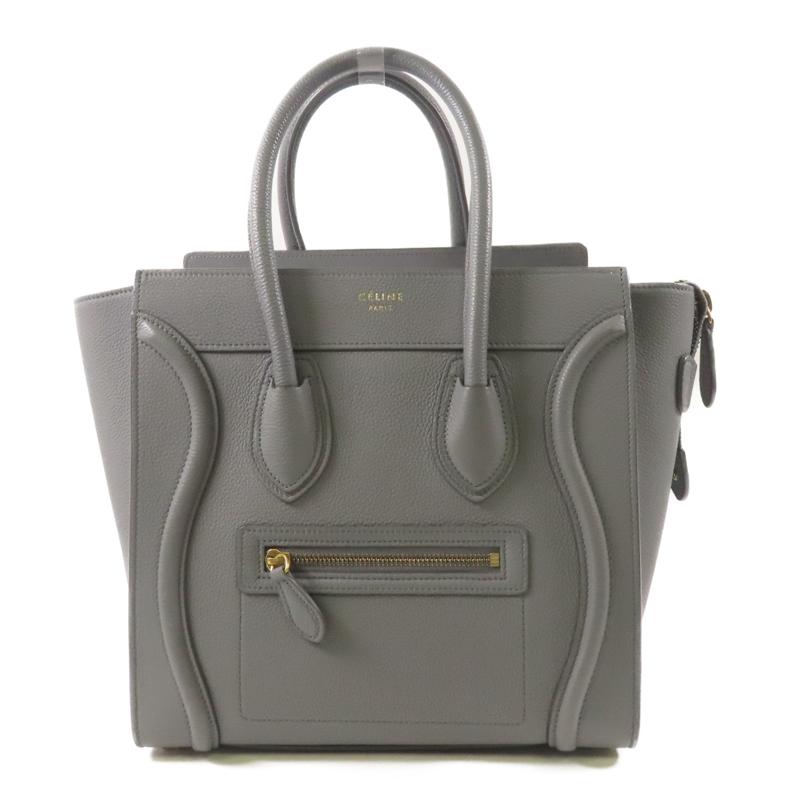CELINE 牛皮皮革Micro Luggage金扣手挽袋灰色
