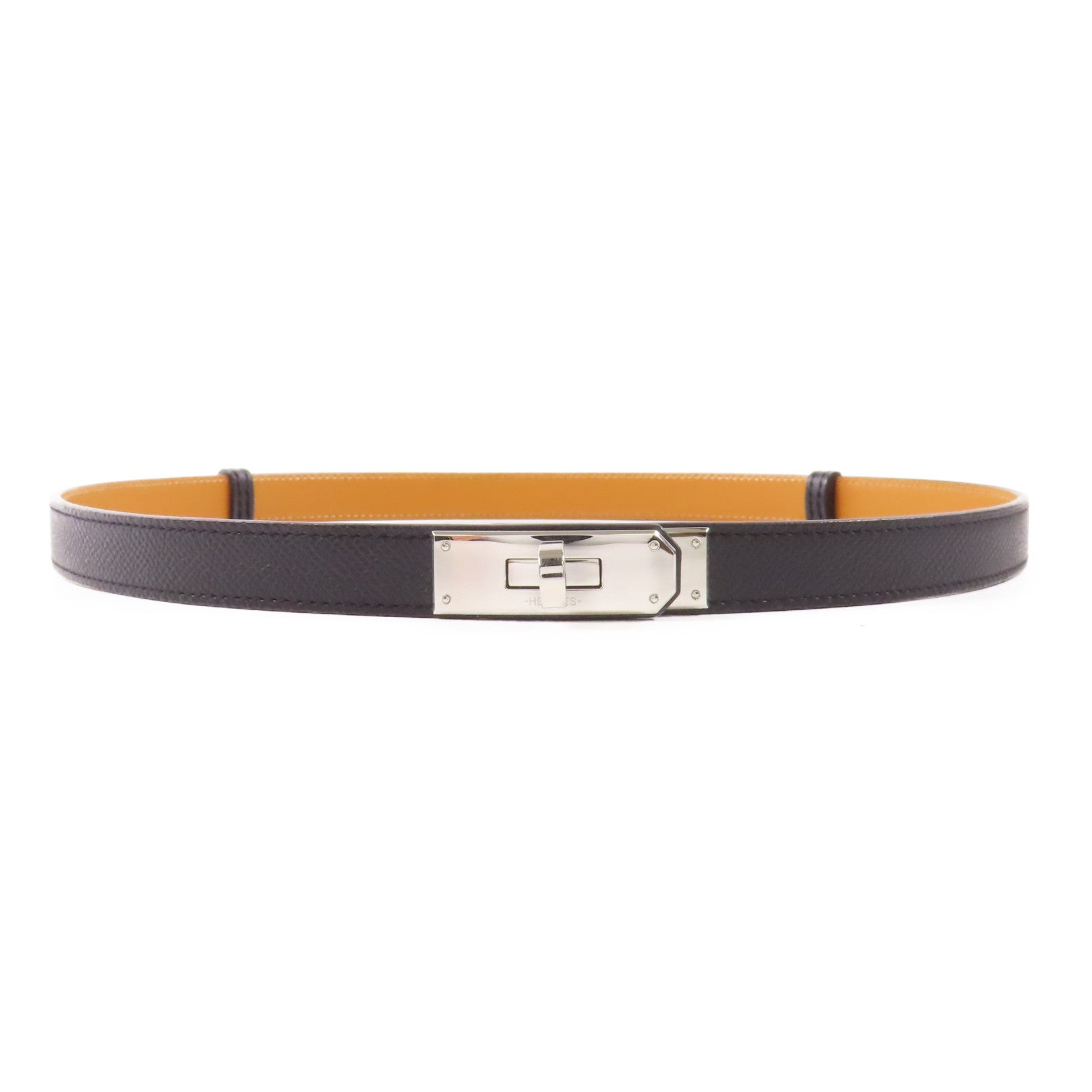 HERMES Epsom皮革Kelly Belt銀扣皮帶Noir