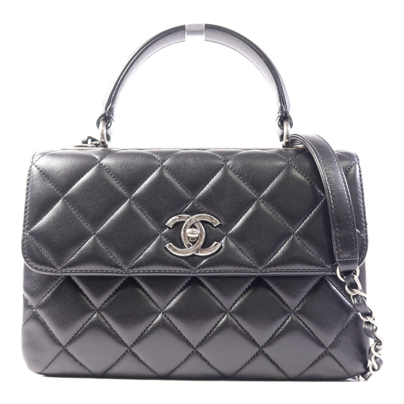 CHANEL 羊皮皮革2way Shoulder bag銀扣手挽肩背兩用袋