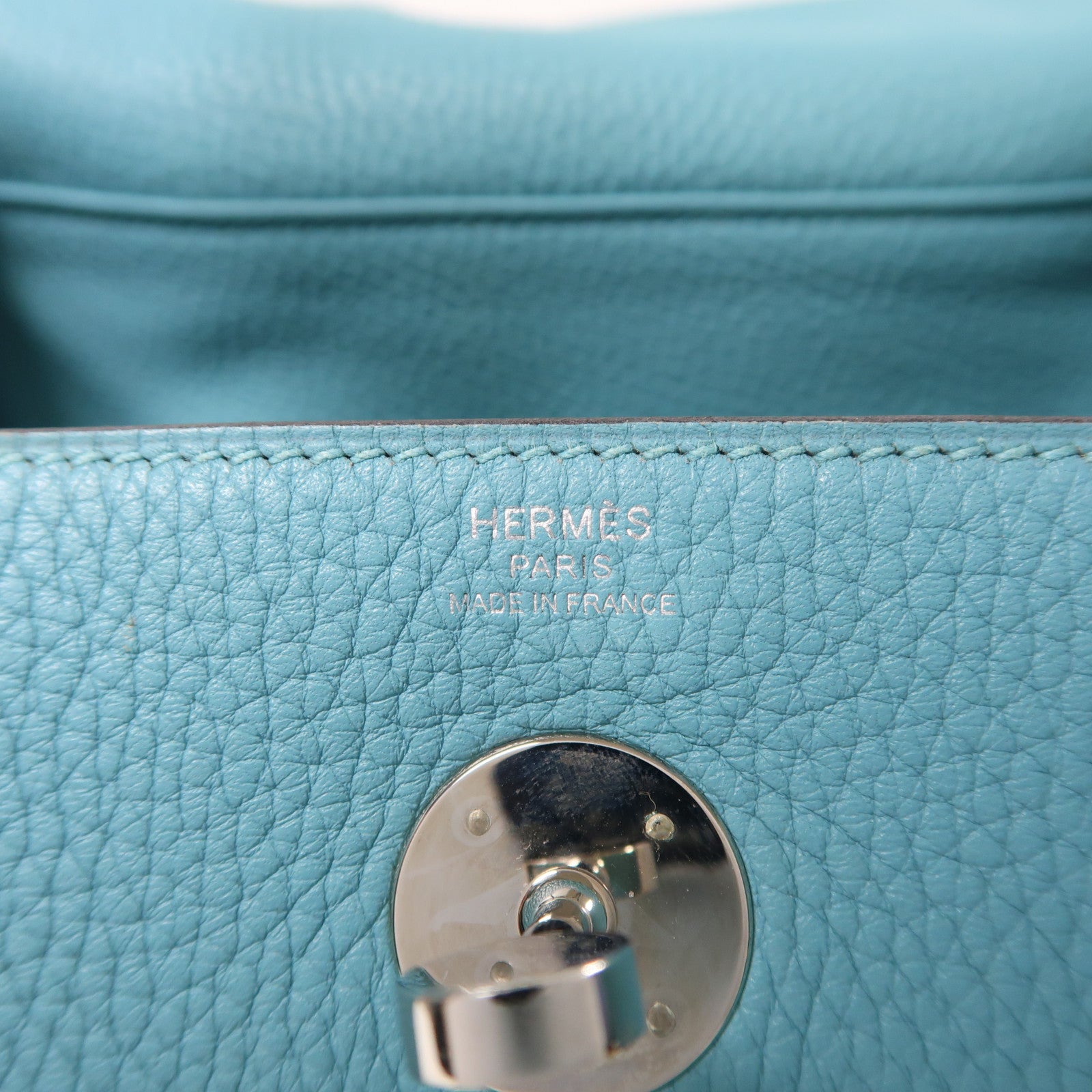 HERMES Clemence皮革Lindy 26銀扣手挽肩背兩用袋Blue Atoll