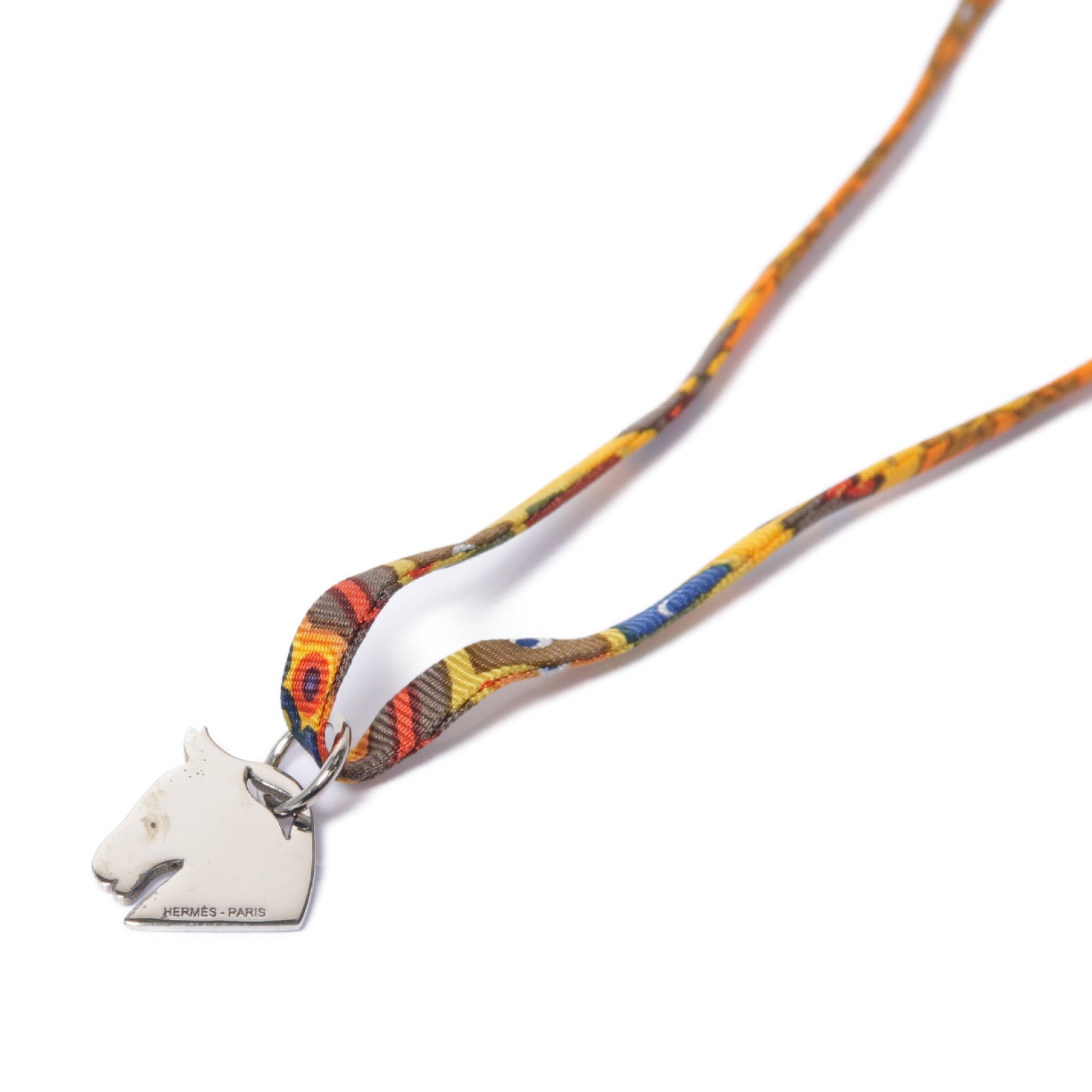 HERMES 【激減優惠】絲質Choker項鍊銀色/橙色