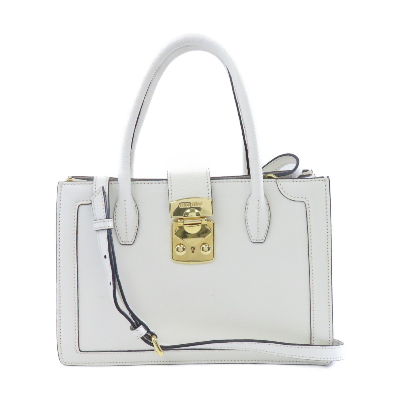 Miu Miu 牛皮皮革Madras金扣手挽肩背兩用袋白色