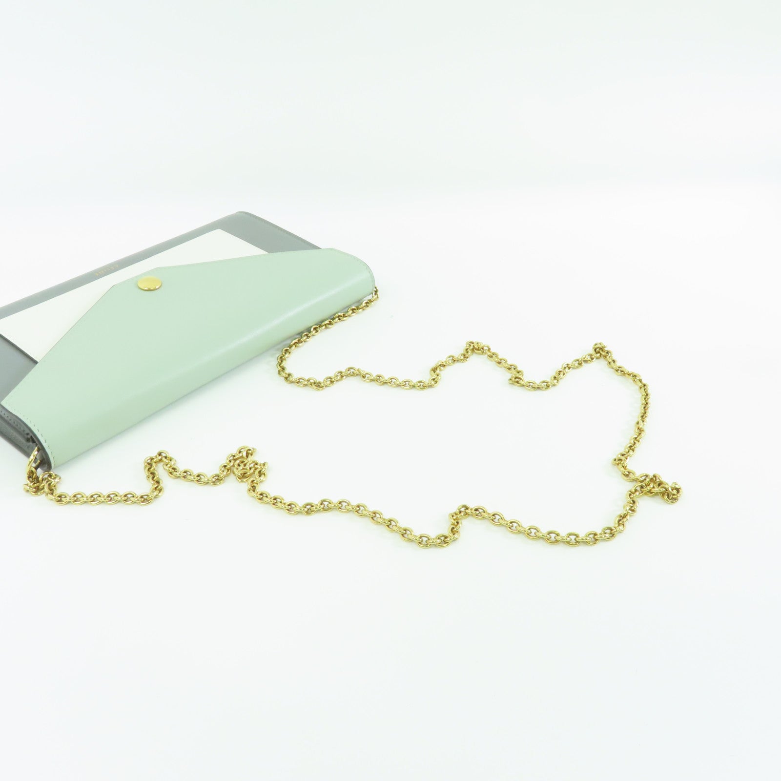 CELINE 牛皮皮革Chain Shoulder金扣鏈帶肩背袋灰色/淺綠色/白色