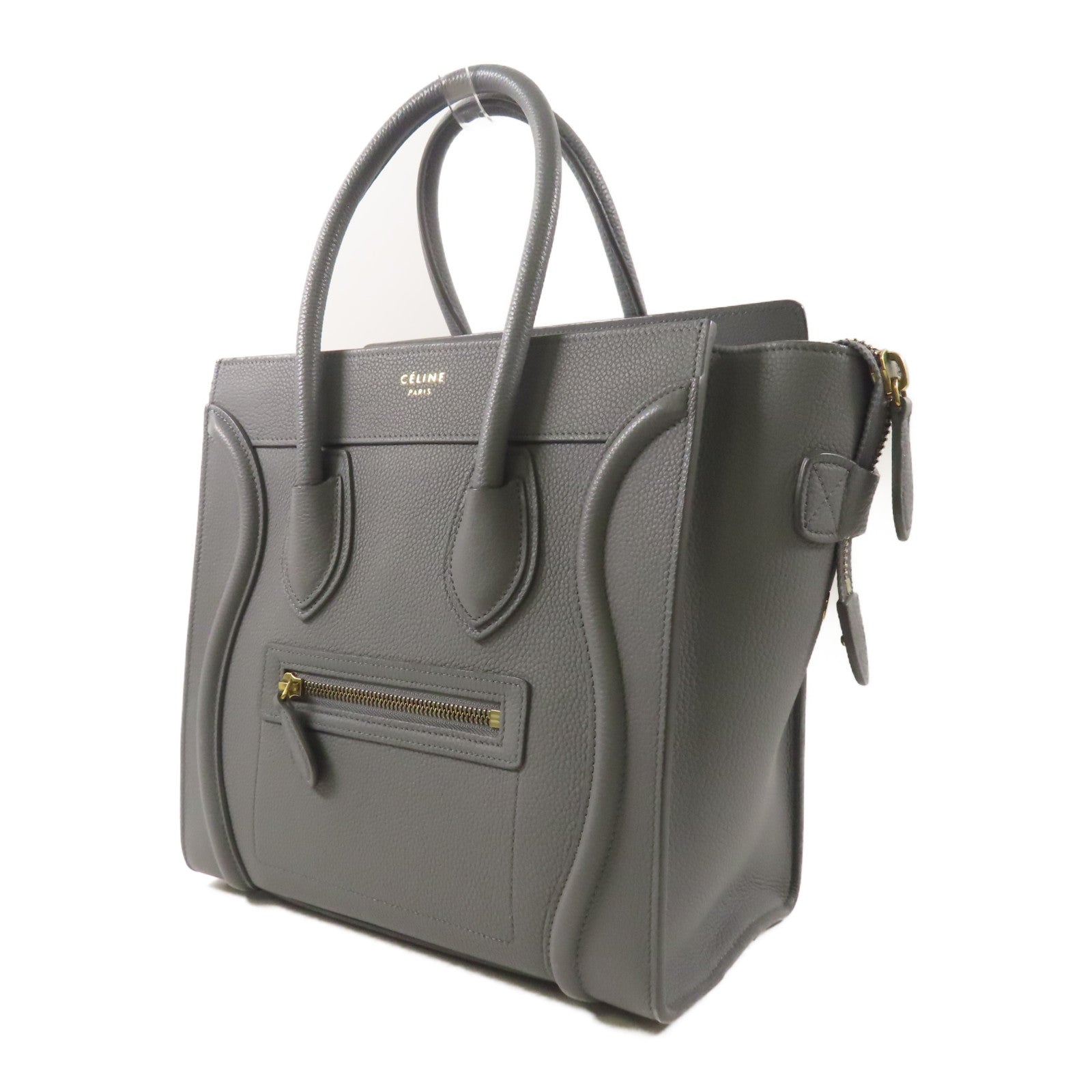 CELINE 牛皮皮革Micro Luggage金扣手挽袋灰色