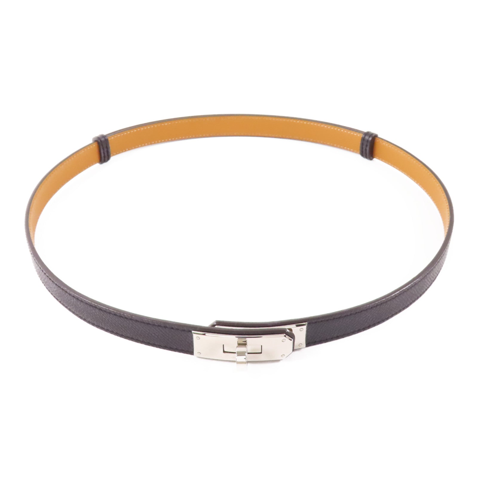 HERMES Epsom皮革Kelly Belt銀扣皮帶Noir