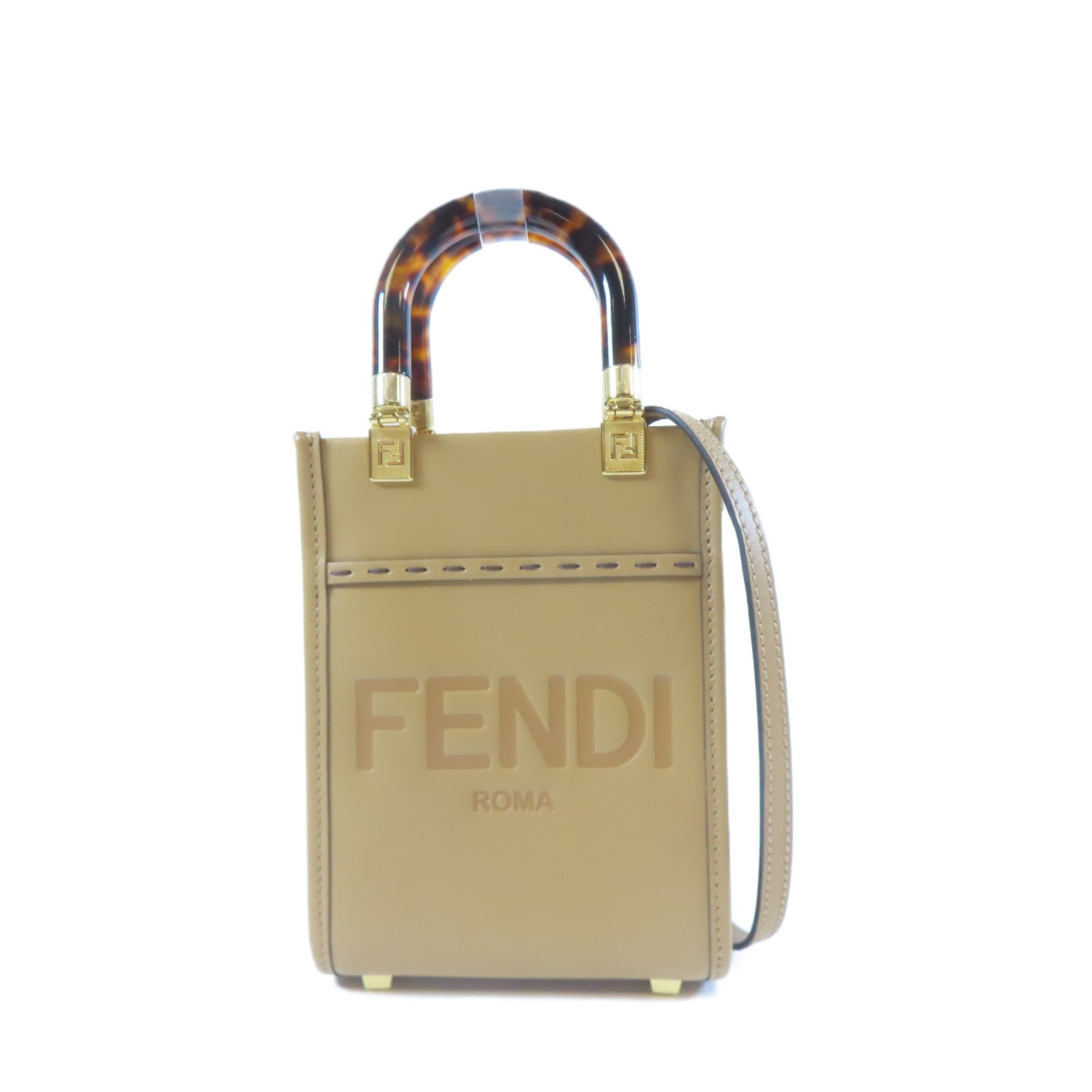 FENDI 【激減優惠】牛皮皮革Mini Sunshine金扣手挽肩背兩用袋啡色