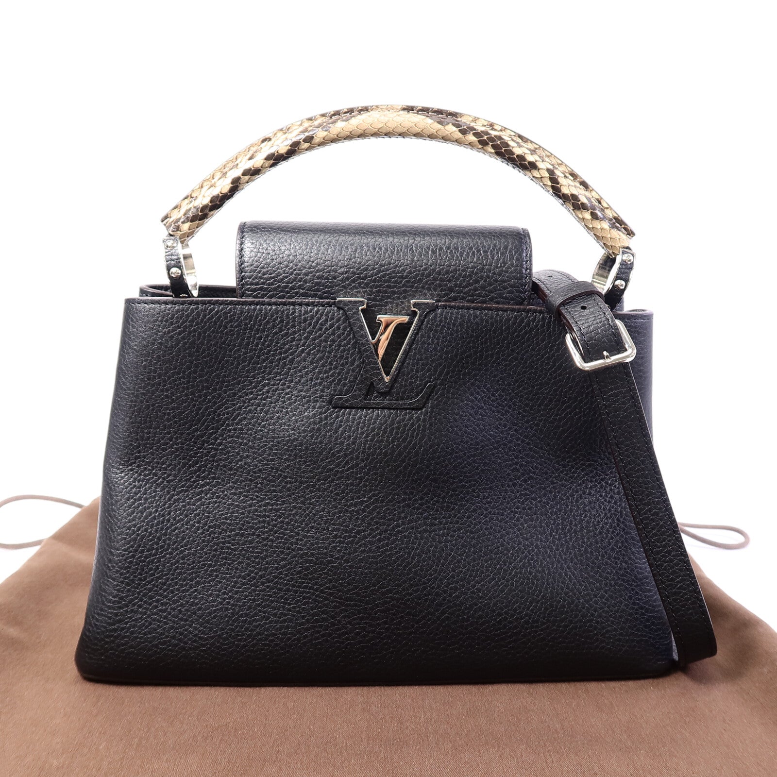 LOUIS VUITTON 牛皮/蛇皮皮革Capucines MM手挽肩背兩用袋