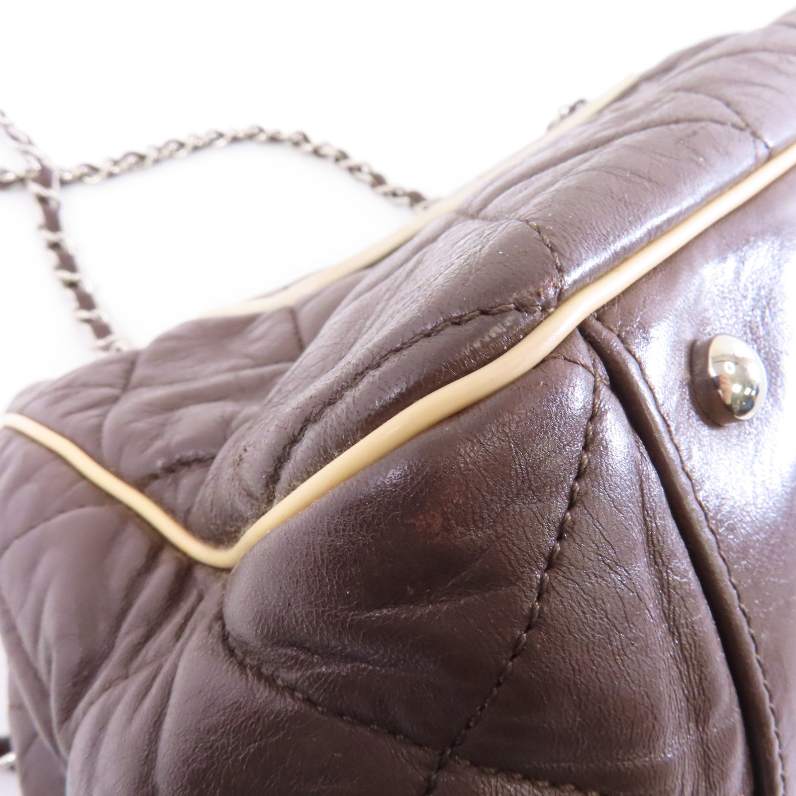 CHANEL 【激減優惠】菱格牛皮皮革Shoulder Bag銀扣鏈帶肩背袋啡色