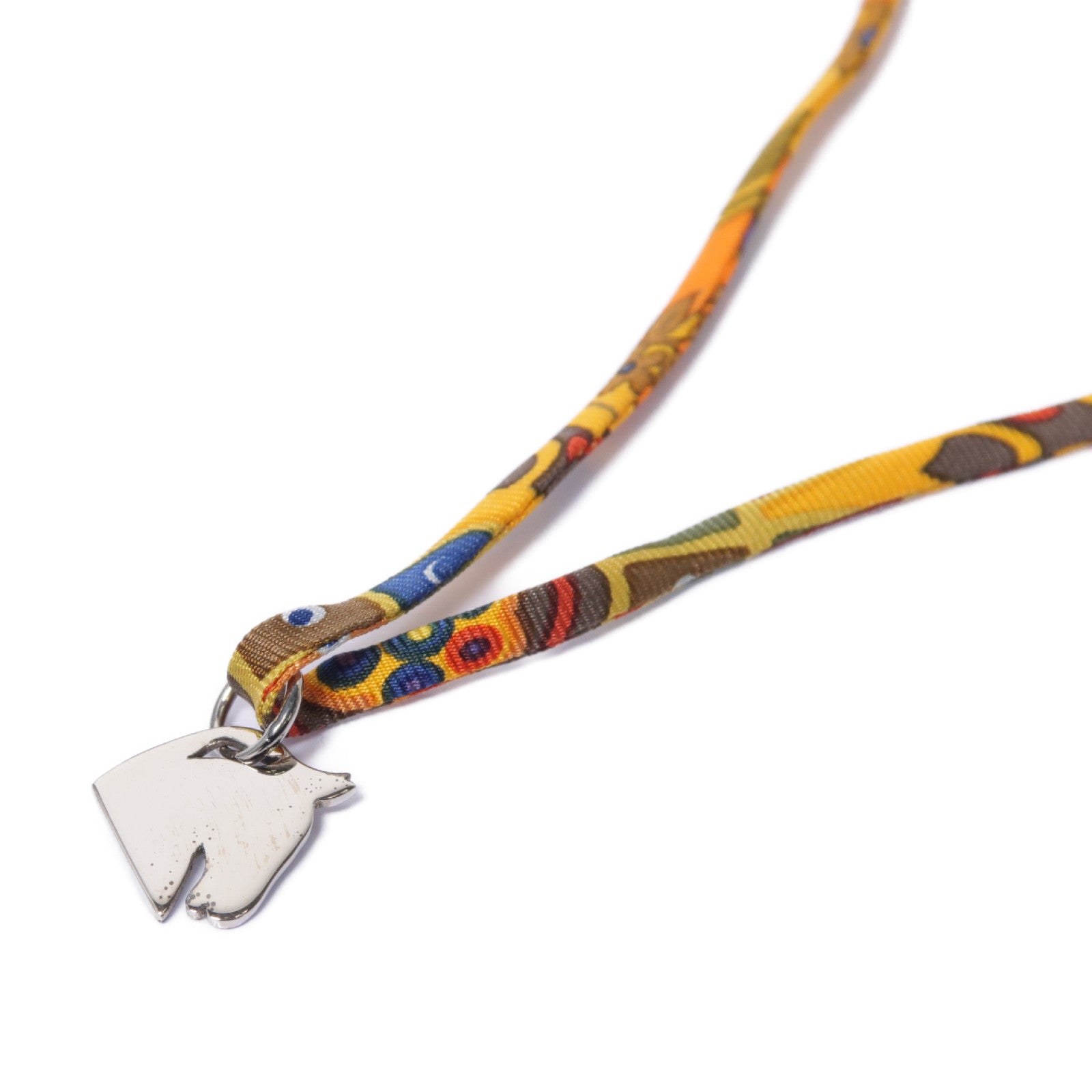 HERMES 【激減優惠】絲質Choker項鍊銀色/橙色