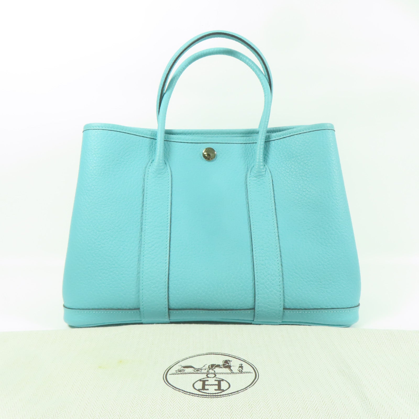 HERMES Negonda皮革Garden Party TPM銀扣手挽袋Bleu Atoll