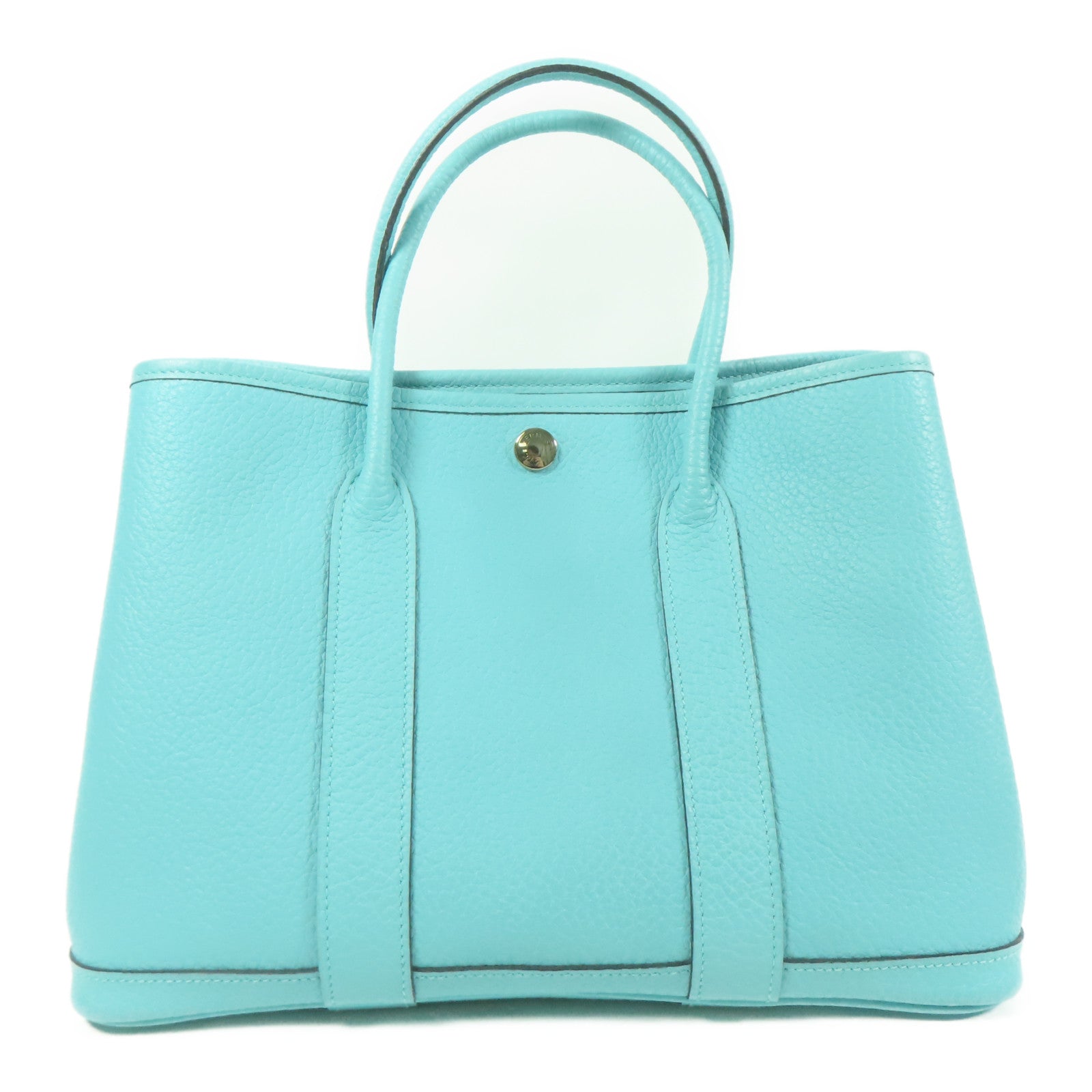 HERMES Negonda皮革Garden Party TPM銀扣手挽袋Bleu Atoll