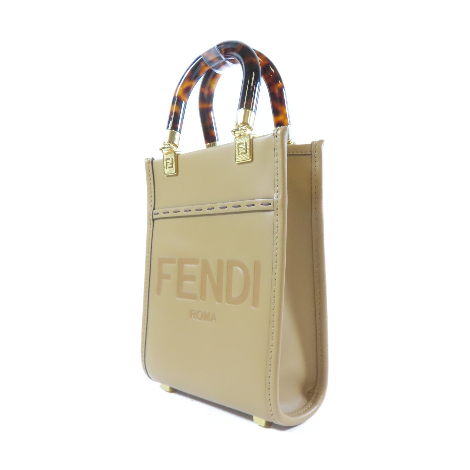 FENDI 【激減優惠】牛皮皮革Mini Sunshine金扣手挽肩背兩用袋啡色