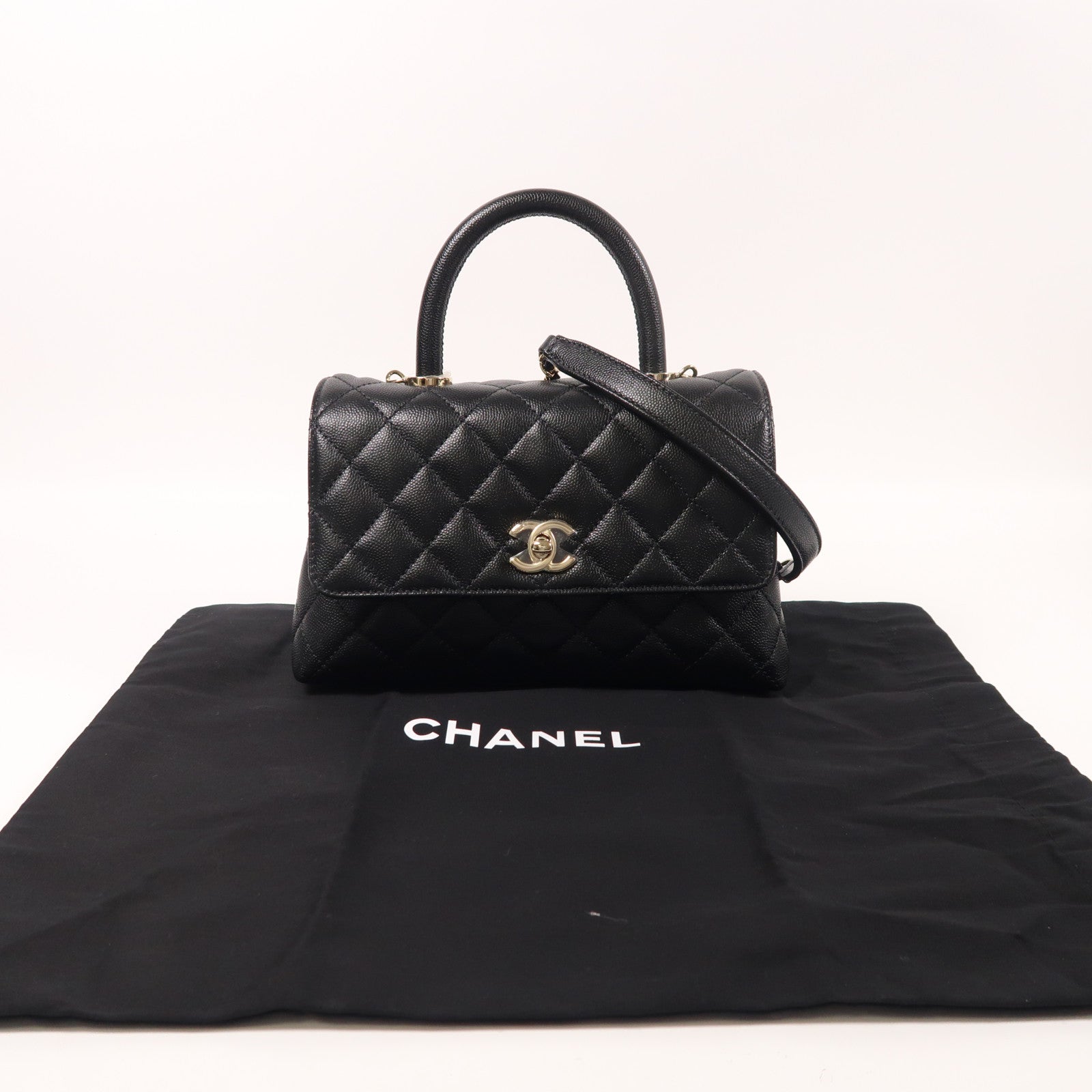 CHANEL 牛皮皮革Coco Handle Small金扣手挽肩背兩用袋