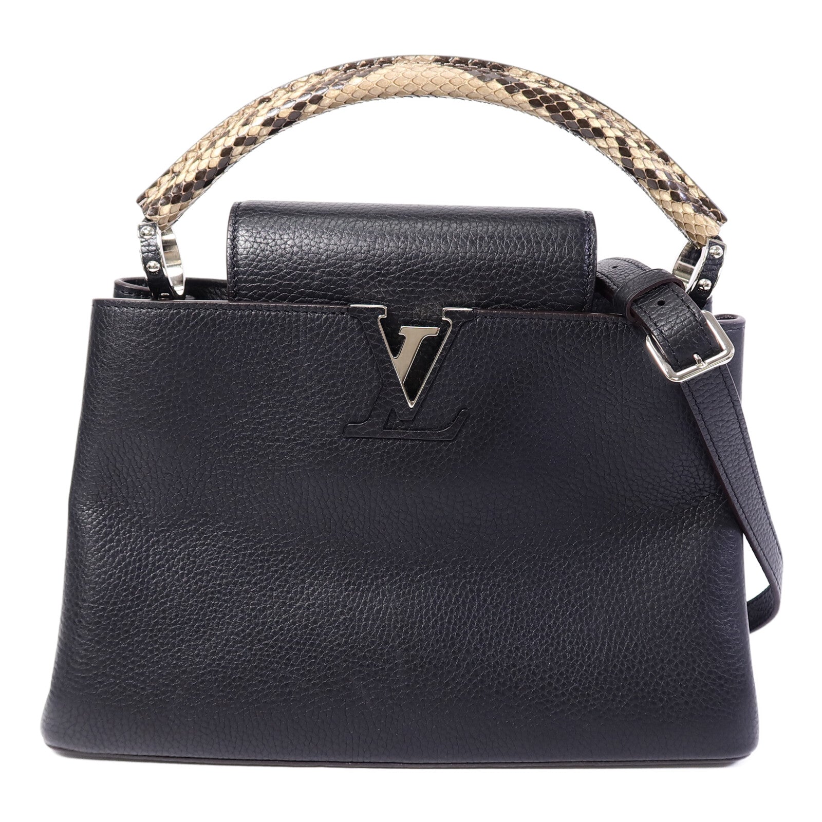 LOUIS VUITTON 牛皮/蛇皮皮革Capucines MM手挽肩背兩用袋