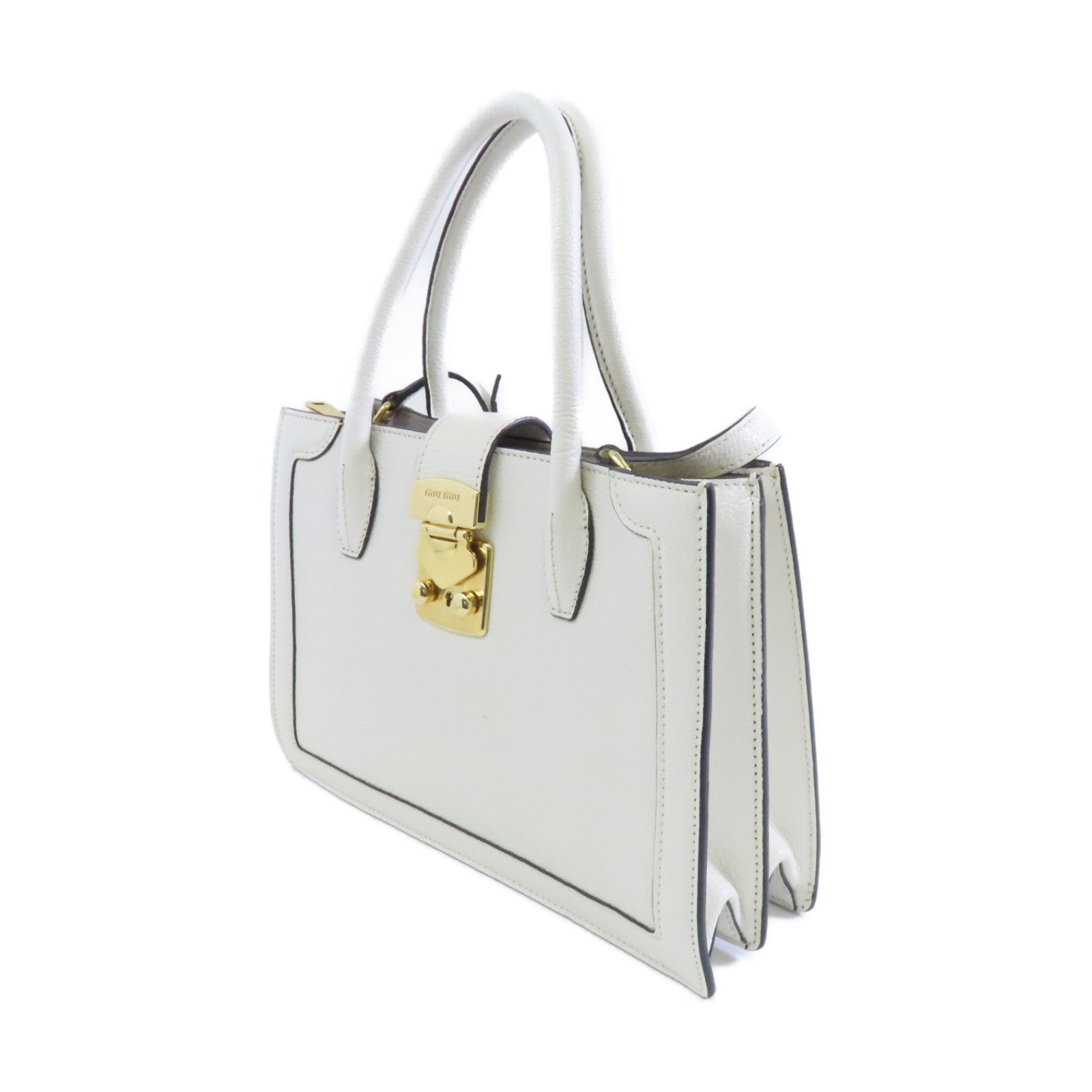 Miu Miu 牛皮皮革Madras金扣手挽肩背兩用袋白色