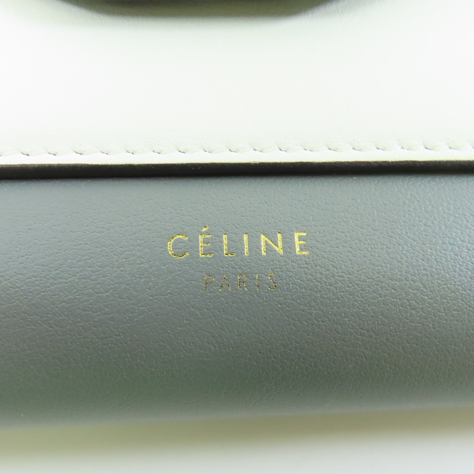 CELINE 牛皮皮革Chain Shoulder金扣鏈帶肩背袋灰色/淺綠色/白色