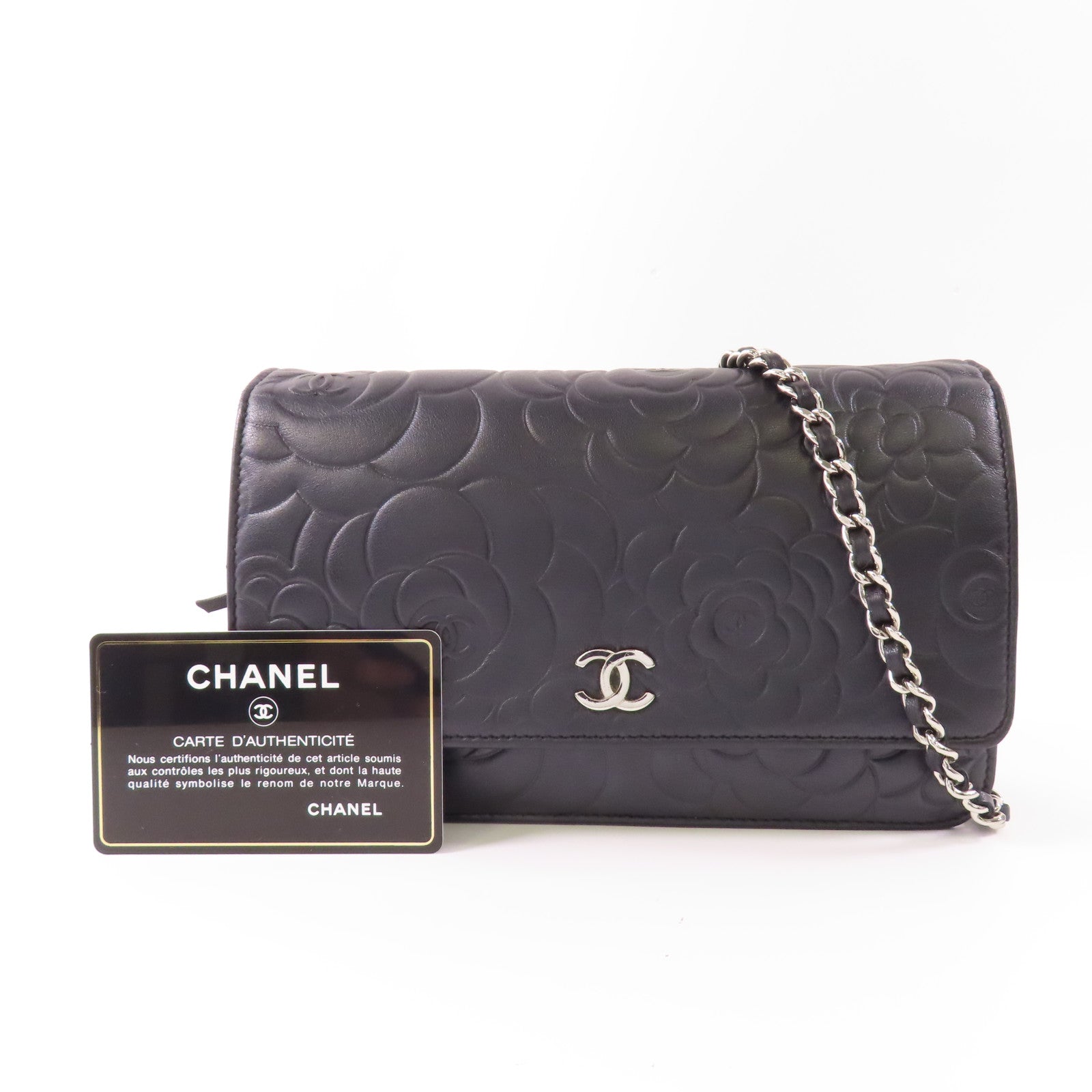 CHANEL CC SHW WOC Wallet On Chain Shoulder Bag Calfskin Leather Black