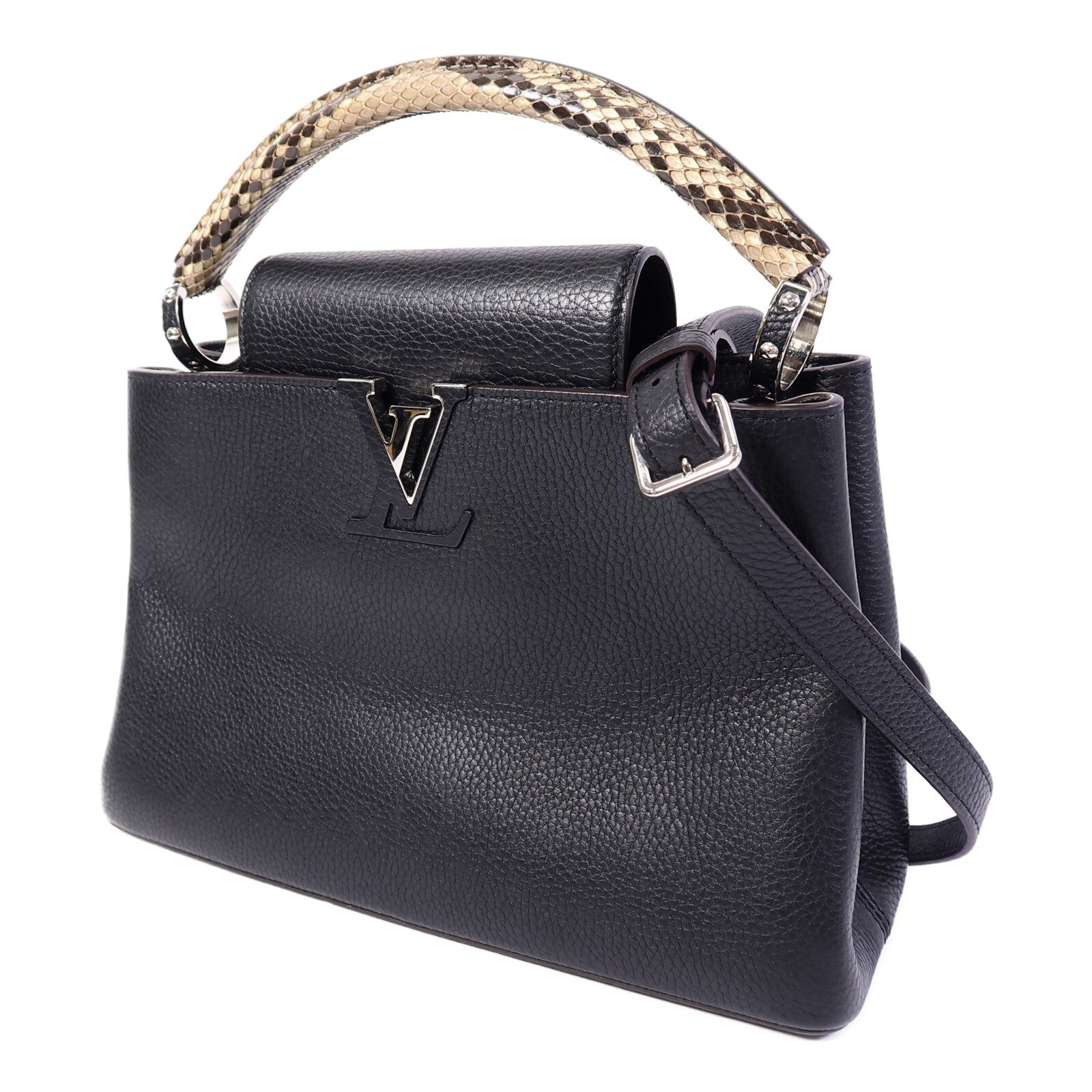 LOUIS VUITTON 牛皮/蛇皮皮革Capucines MM手挽肩背兩用袋