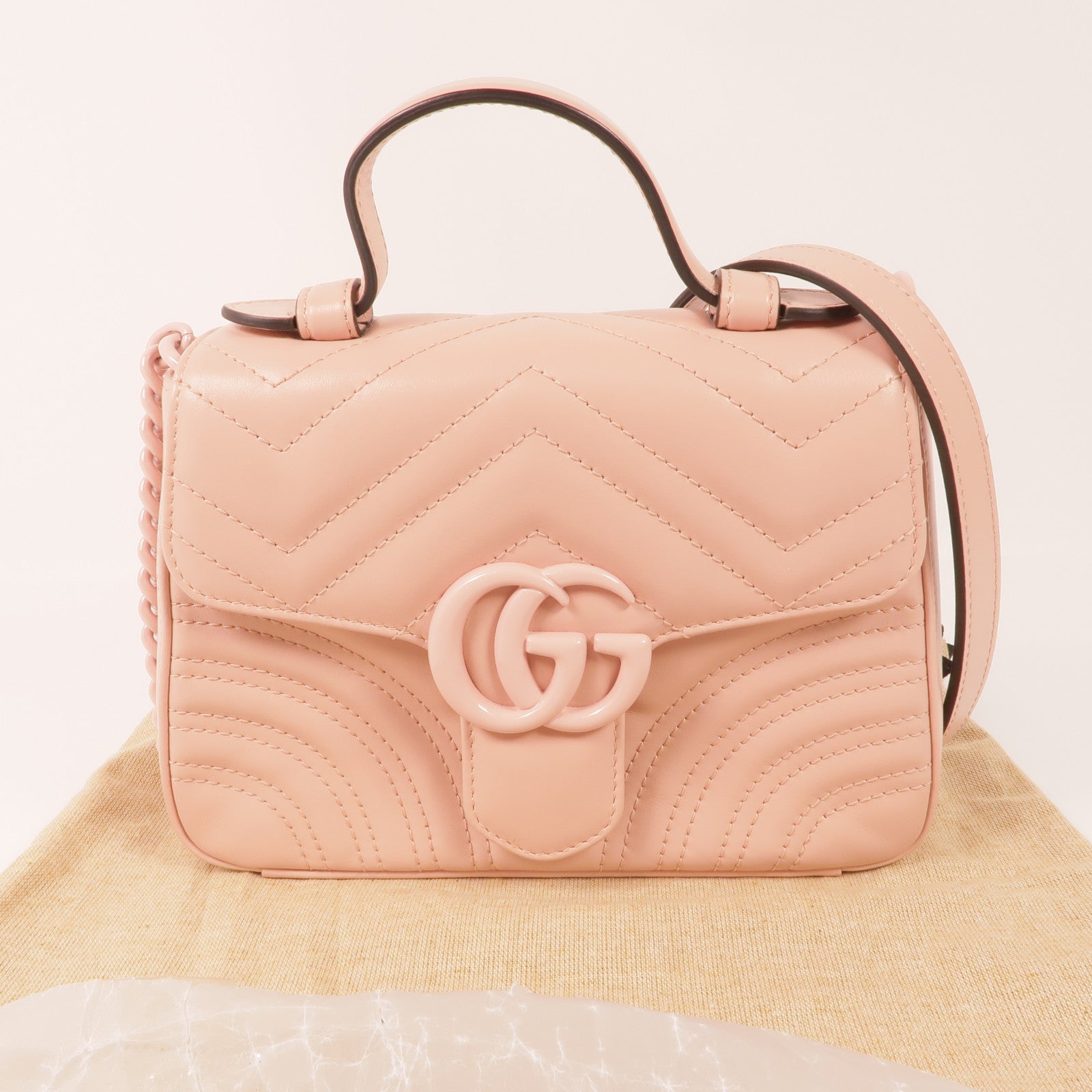 GUCCI 牛皮皮革GG Marmont銀扣手挽肩背兩用袋