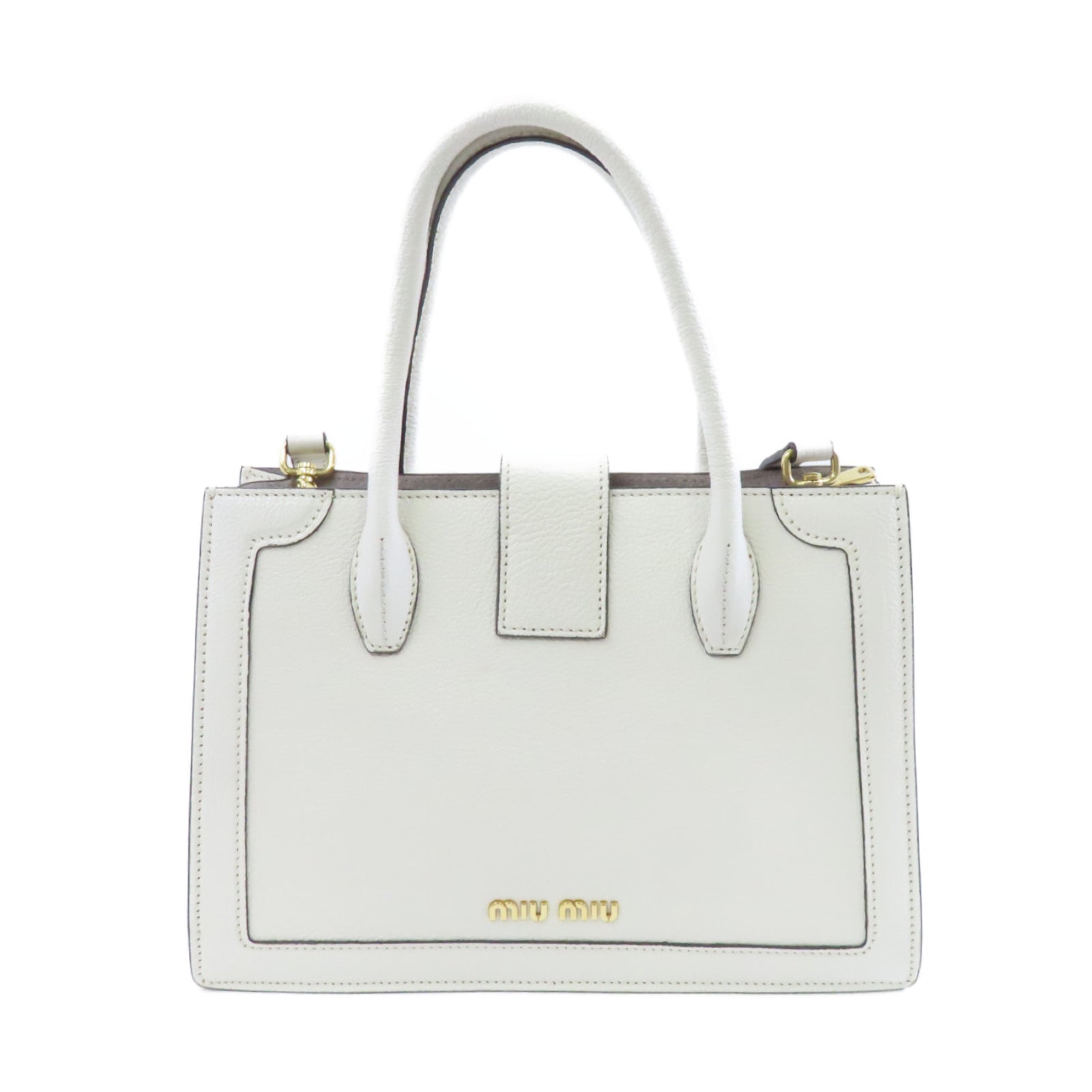 Miu Miu 牛皮皮革Madras金扣手挽肩背兩用袋白色
