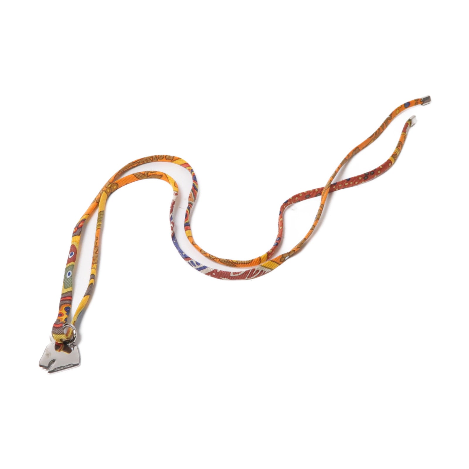HERMES 【激減優惠】絲質Choker項鍊銀色/橙色