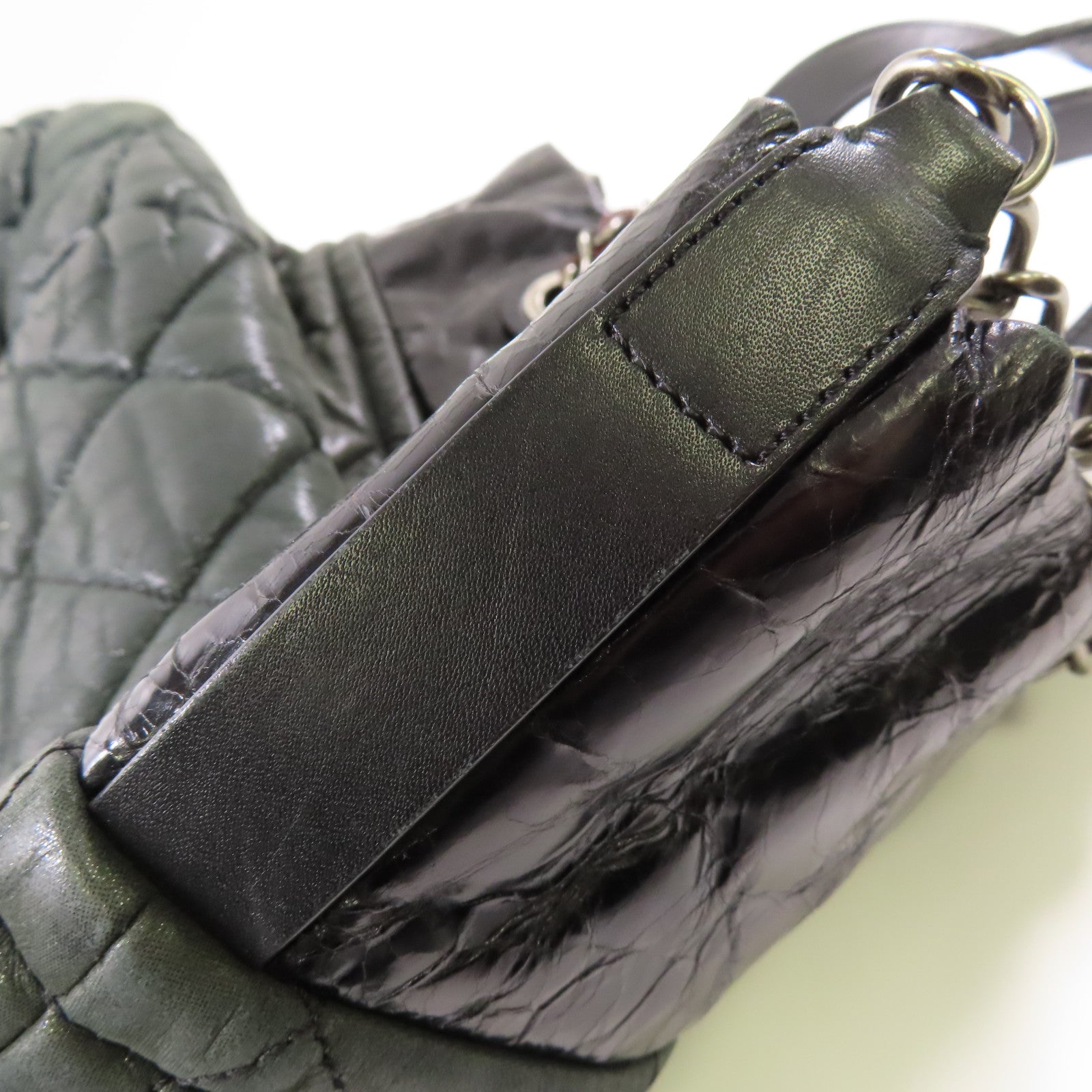 CHANEL 牛皮皮革2way Shoulder Bag手挽肩背兩用袋深綠色/黑色